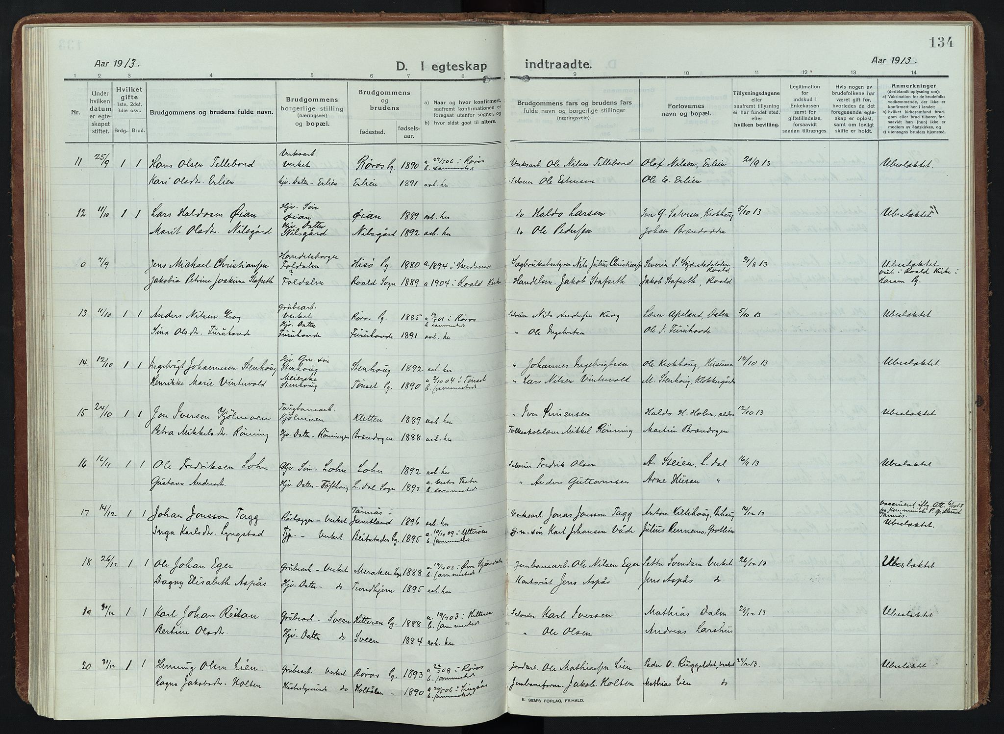 Alvdal prestekontor, SAH/PREST-060/H/Ha/Haa/L0005: Parish register (official) no. 5, 1913-1930, p. 134