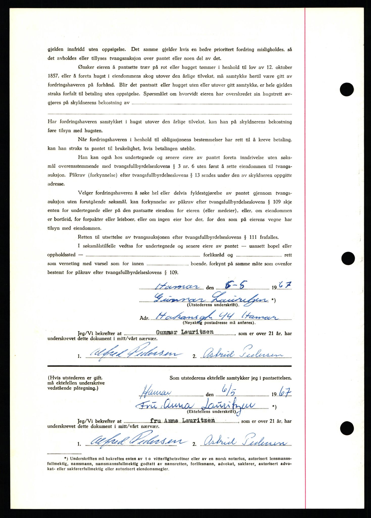 Nord-Hedmark sorenskriveri, SAH/TING-012/H/Hb/Hbf/L0071: Mortgage book no. B71, 1967-1967, Diary no: : 2255/1967