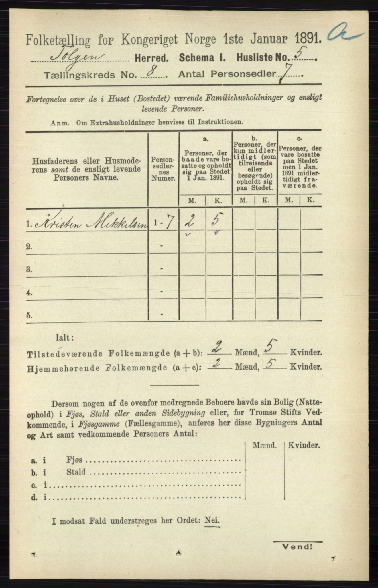 RA, 1891 census for 0436 Tolga, 1891, p. 2341