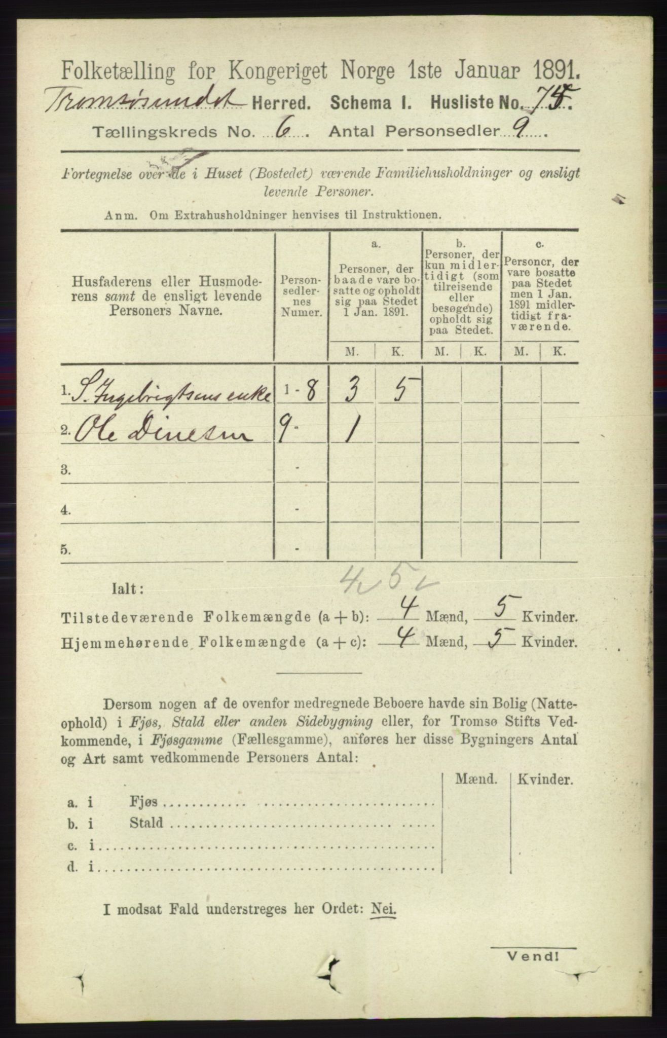 RA, 1891 census for 1934 Tromsøysund, 1891, p. 2990