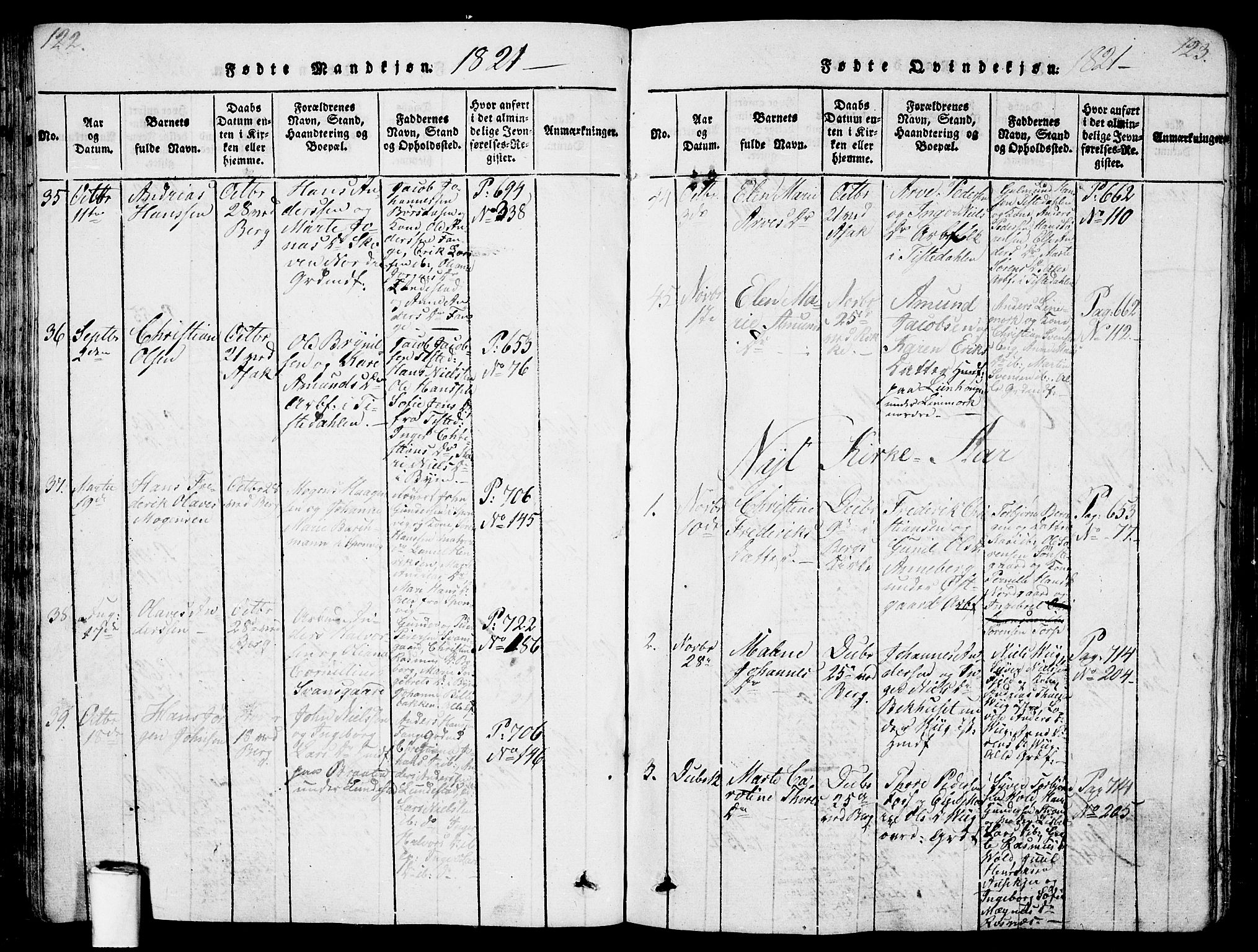 Berg prestekontor Kirkebøker, AV/SAO-A-10902/G/Ga/L0001: Parish register (copy) no. I 1, 1815-1832, p. 122-123