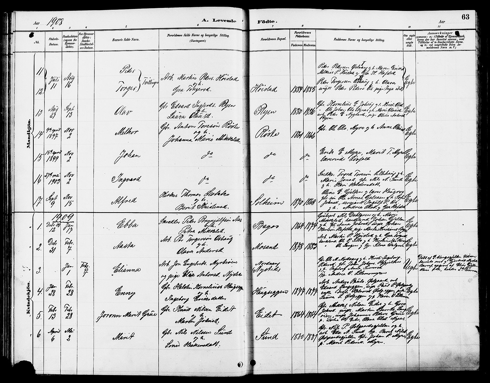 Tolga prestekontor, AV/SAH-PREST-062/L/L0008: Parish register (copy) no. 8, 1887-1912, p. 63