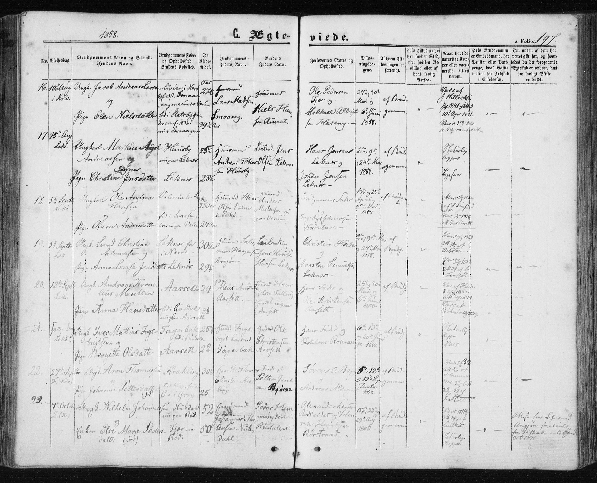Ministerialprotokoller, klokkerbøker og fødselsregistre - Nord-Trøndelag, SAT/A-1458/780/L0641: Parish register (official) no. 780A06, 1857-1874, p. 197