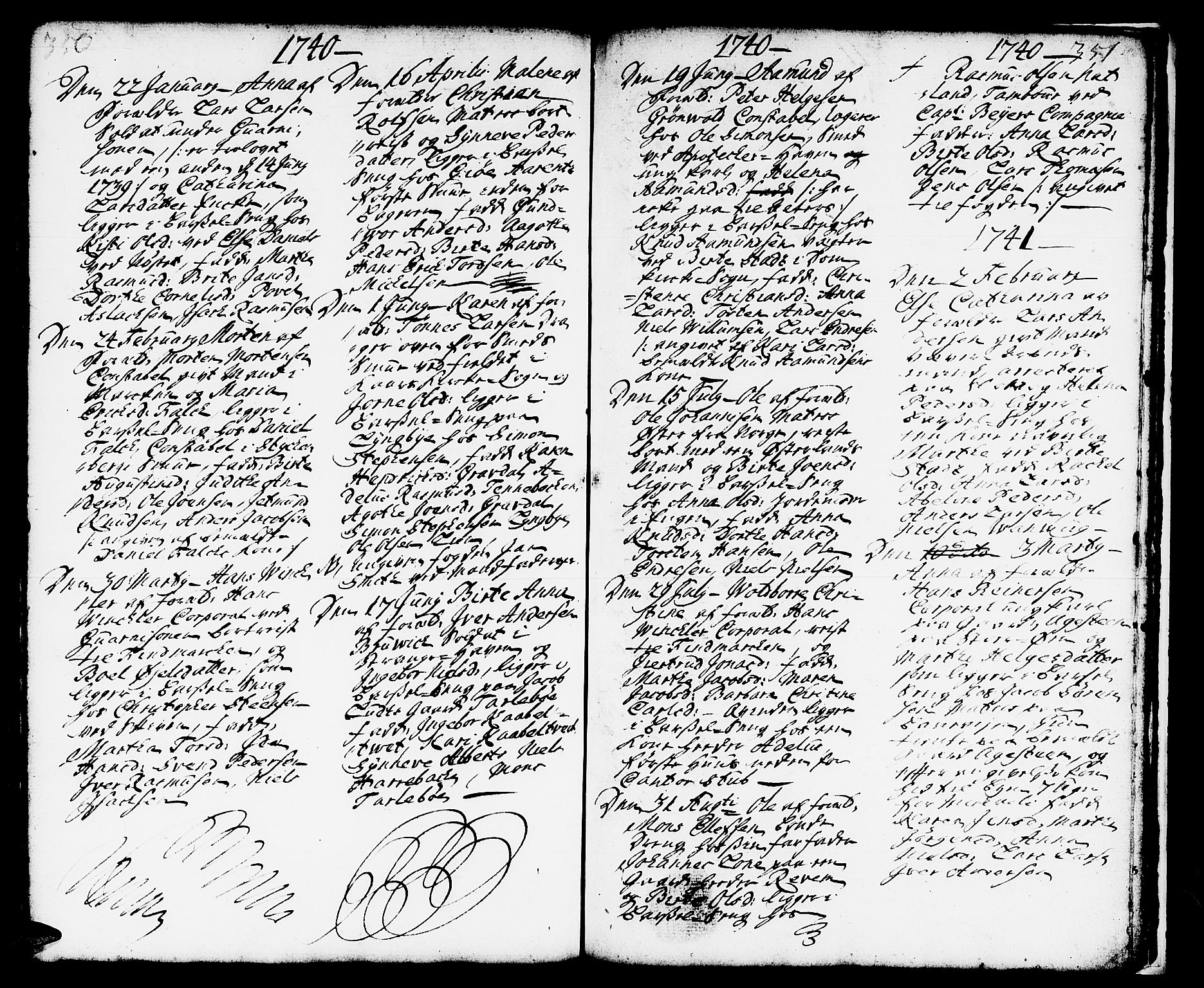 Domkirken sokneprestembete, AV/SAB-A-74801/H/Haa/L0002: Parish register (official) no. A 2, 1733-1750, p. 350-351