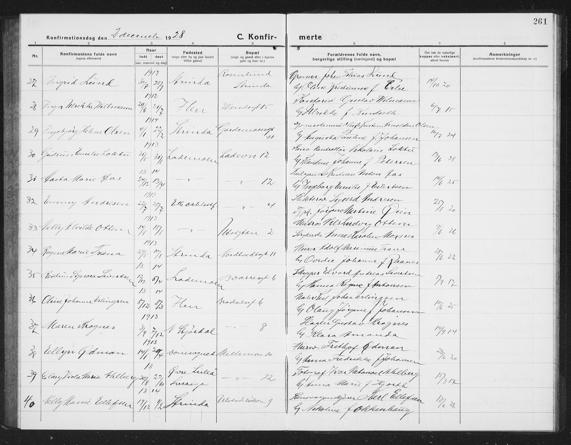 Ministerialprotokoller, klokkerbøker og fødselsregistre - Sør-Trøndelag, SAT/A-1456/605/L0258: Parish register (copy) no. 605C05, 1918-1930, p. 261