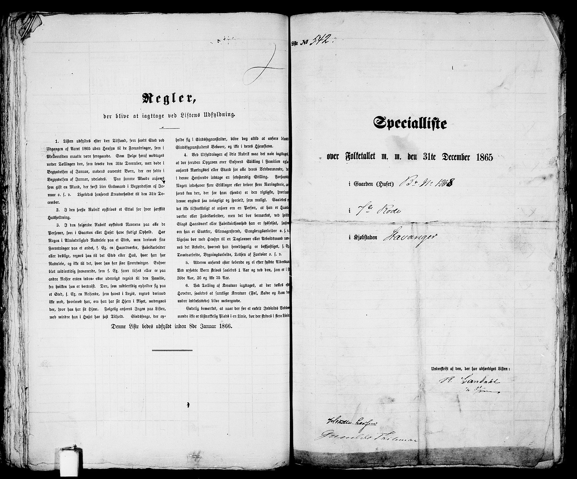 RA, 1865 census for Stavanger, 1865, p. 1113