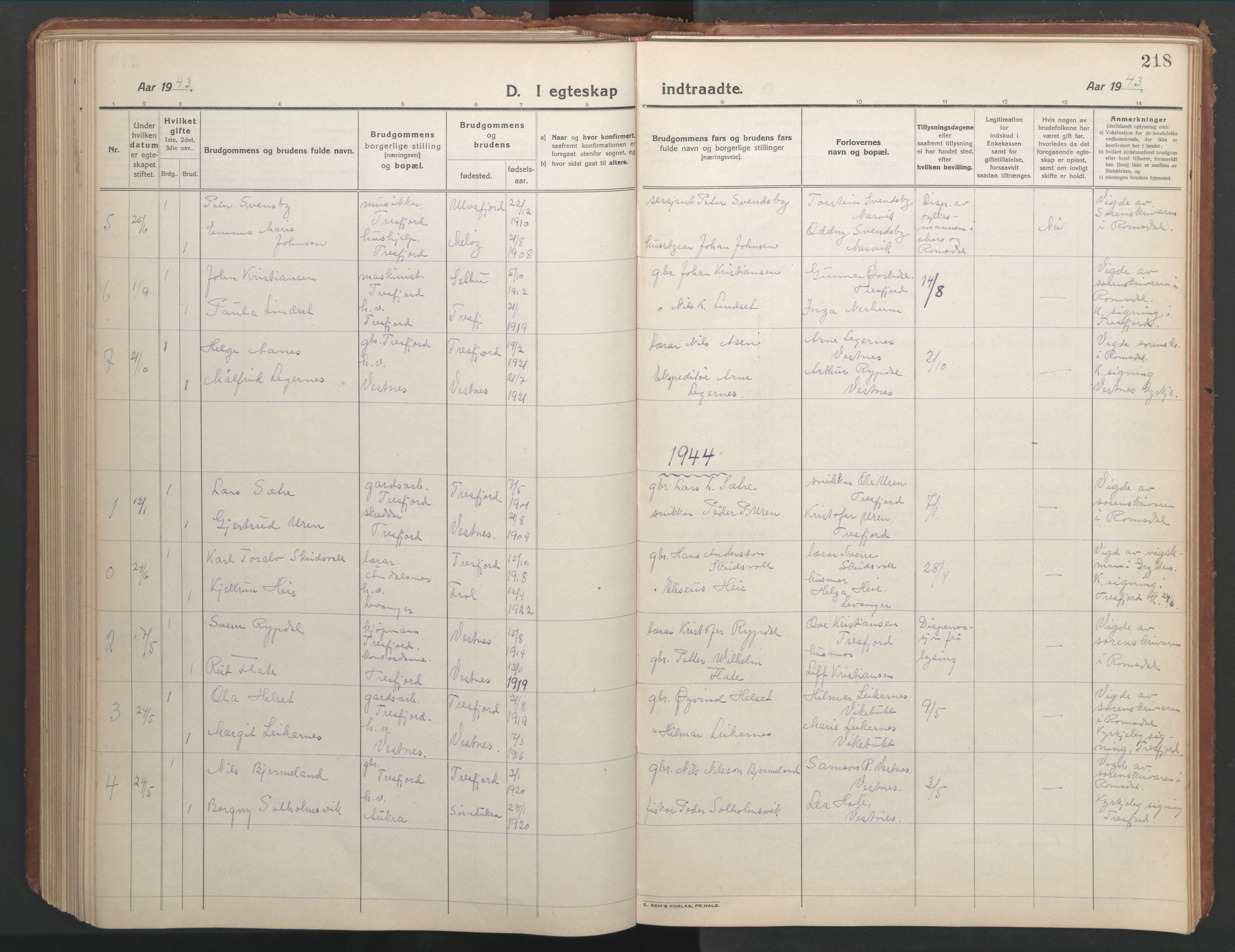 Ministerialprotokoller, klokkerbøker og fødselsregistre - Møre og Romsdal, SAT/A-1454/541/L0548: Parish register (copy) no. 541C03, 1921-1960, p. 218