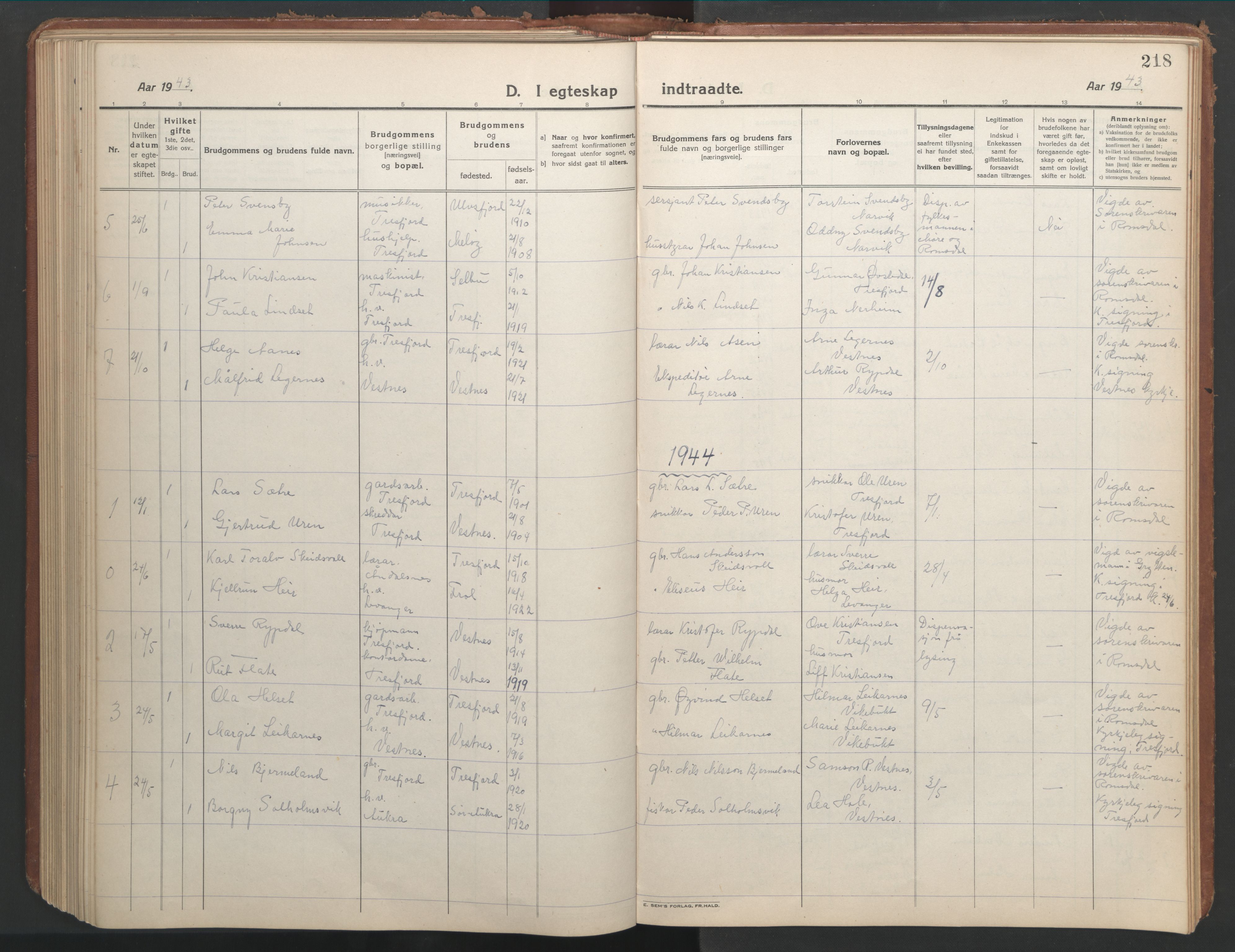 Ministerialprotokoller, klokkerbøker og fødselsregistre - Møre og Romsdal, AV/SAT-A-1454/541/L0548: Parish register (copy) no. 541C03, 1921-1960, p. 218