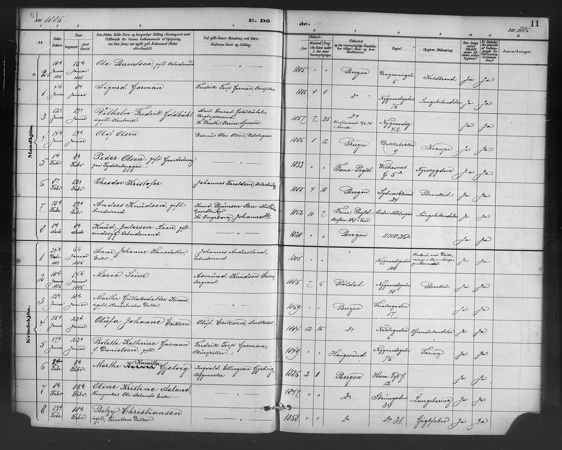 Johanneskirken sokneprestembete, SAB/A-76001/H/Hab: Parish register (copy) no. D 1, 1885-1915, p. 11