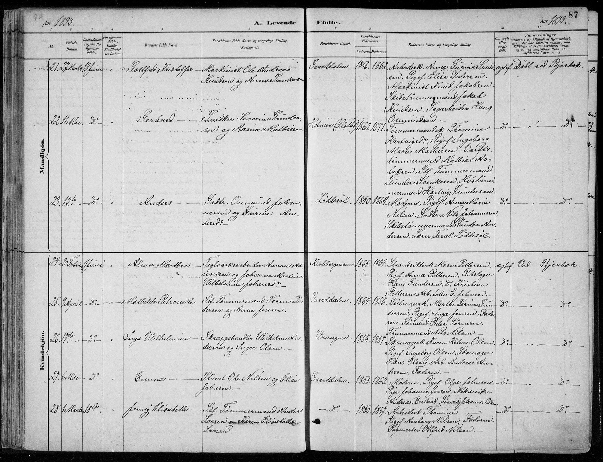 Øyestad sokneprestkontor, AV/SAK-1111-0049/F/Fa/L0017: Parish register (official) no. A 17, 1887-1896, p. 87