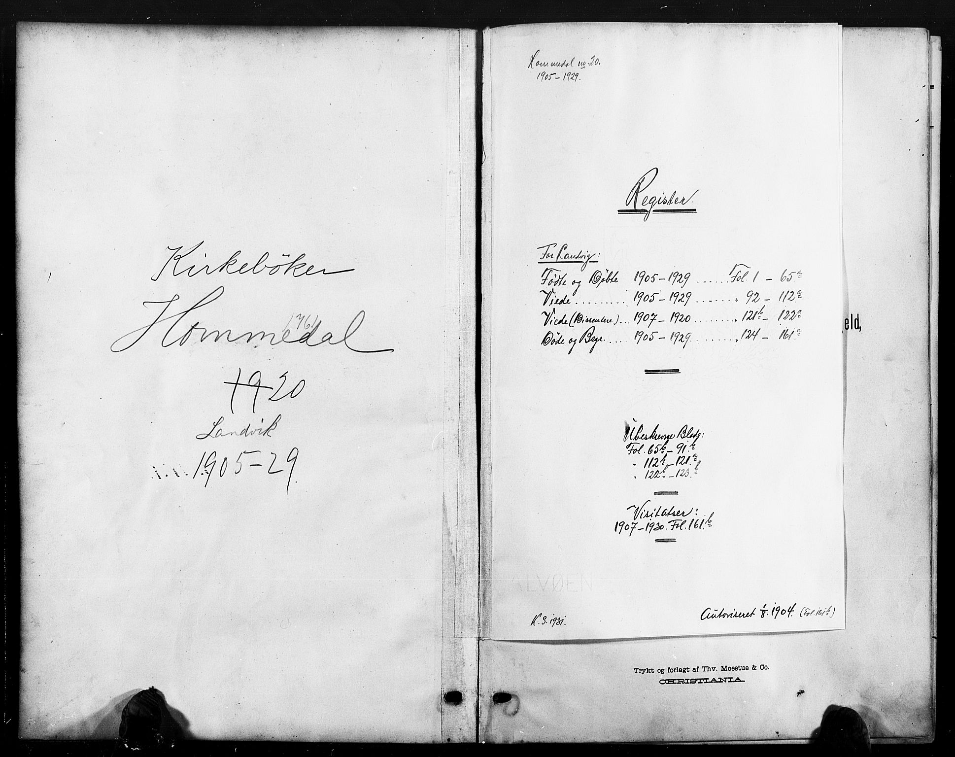 Hommedal sokneprestkontor, AV/SAK-1111-0023/F/Fb/Fbb/L0008: Parish register (copy) no. B 8, 1905-1929