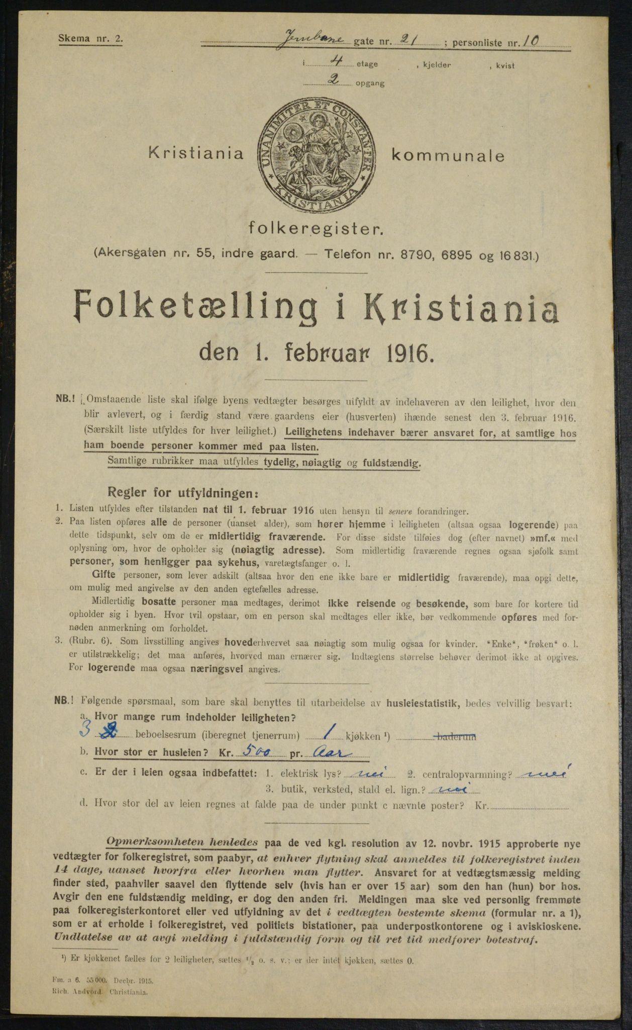 OBA, Municipal Census 1916 for Kristiania, 1916, p. 48005