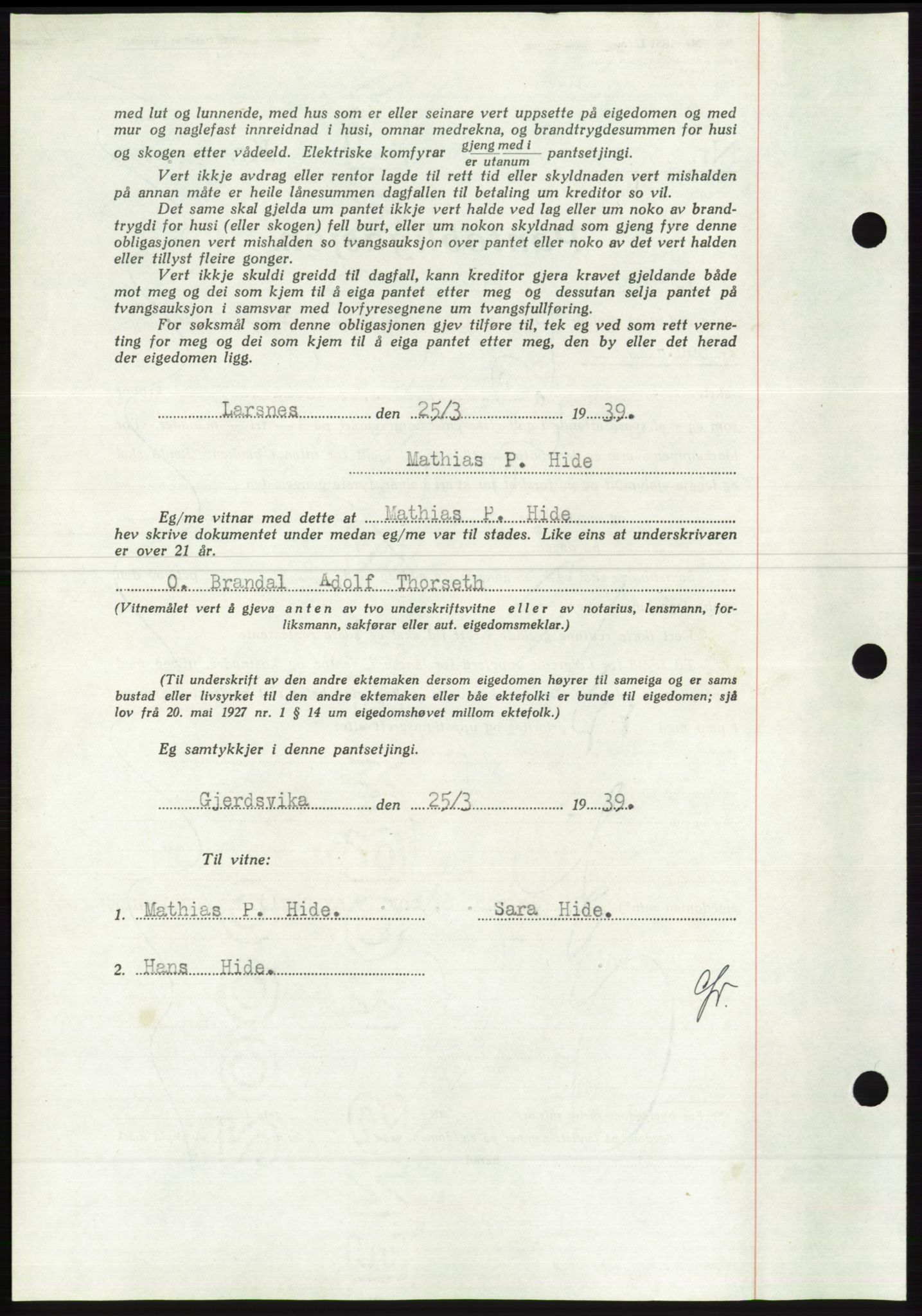 Søre Sunnmøre sorenskriveri, AV/SAT-A-4122/1/2/2C/L0067: Mortgage book no. 61, 1938-1939, Diary no: : 506/1939