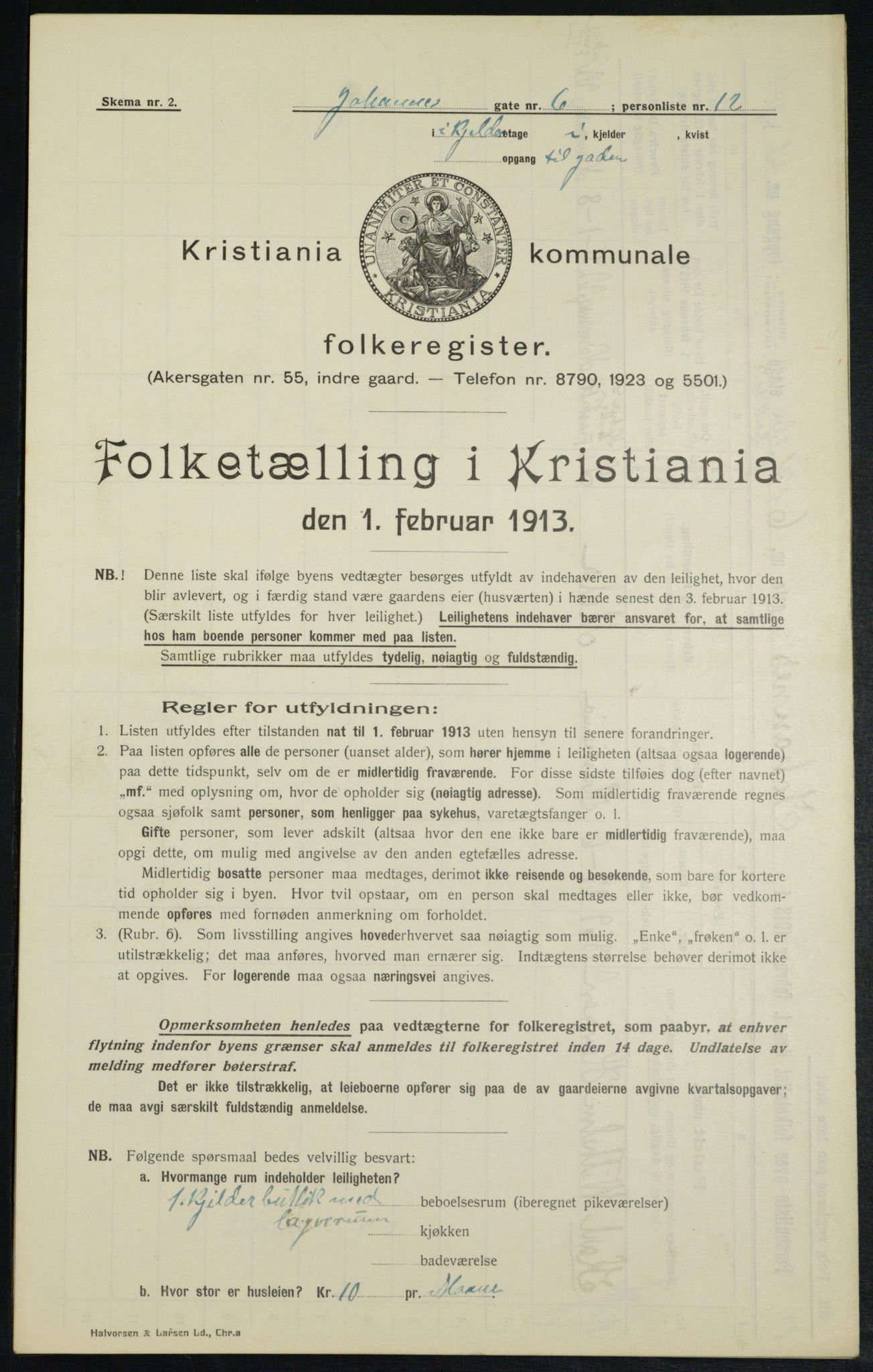 OBA, Municipal Census 1913 for Kristiania, 1913, p. 46917