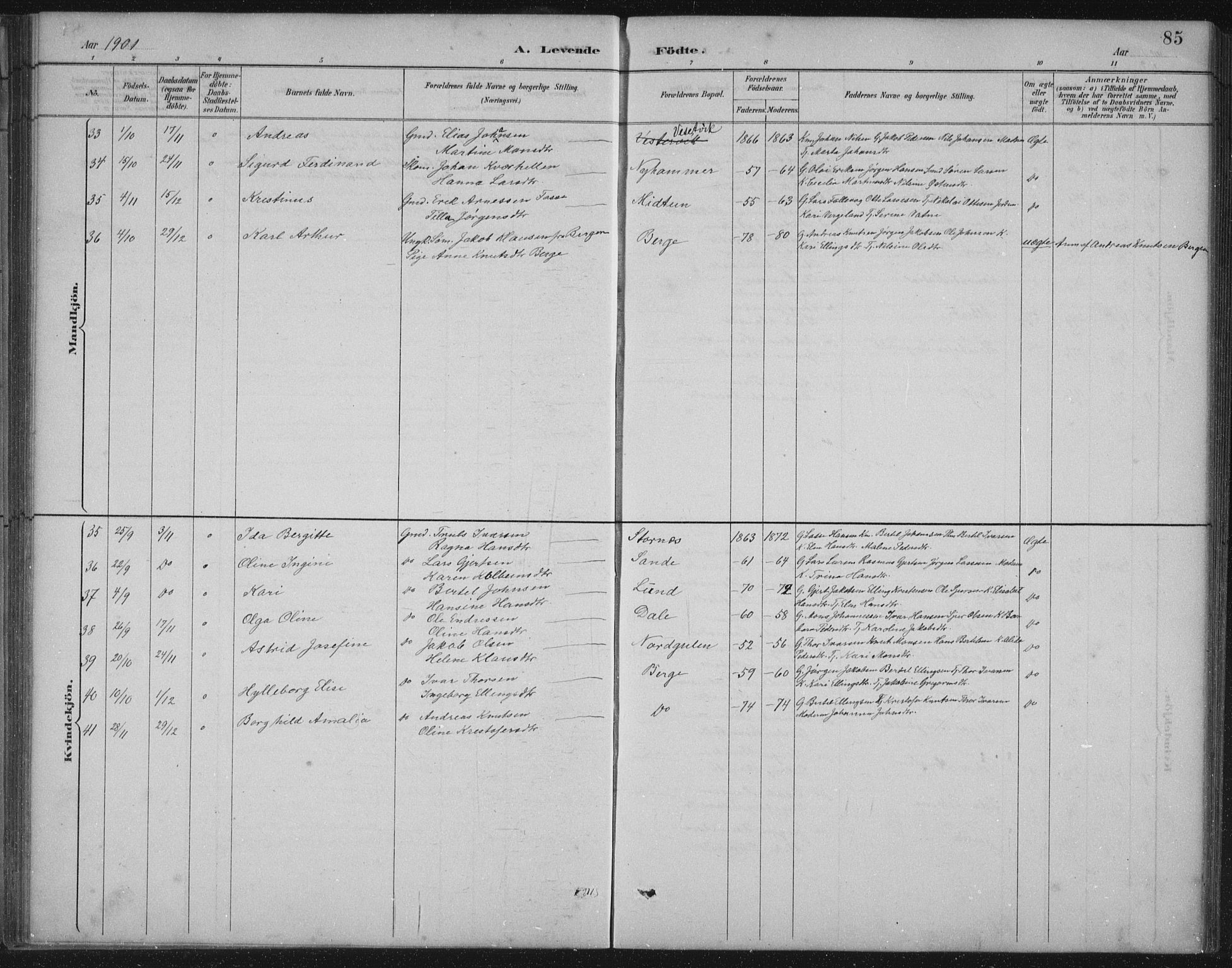 Gulen sokneprestembete, AV/SAB-A-80201/H/Hab/Habb/L0003: Parish register (copy) no. B 3, 1884-1907, p. 85