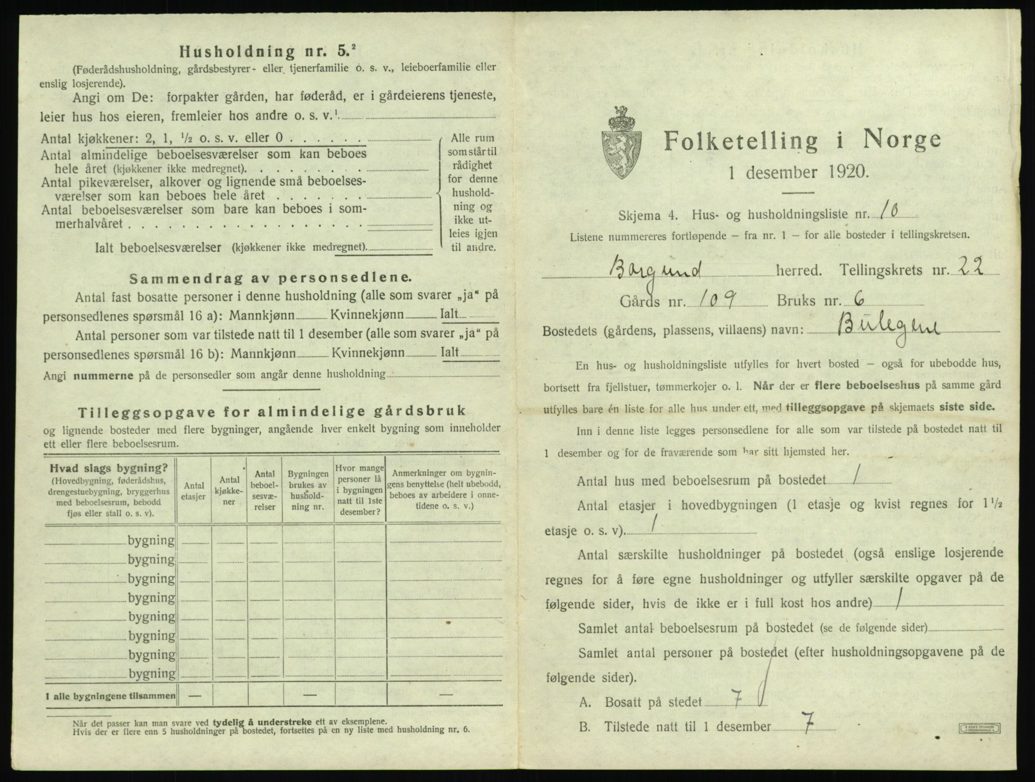 SAT, 1920 census for Borgund, 1920, p. 1826