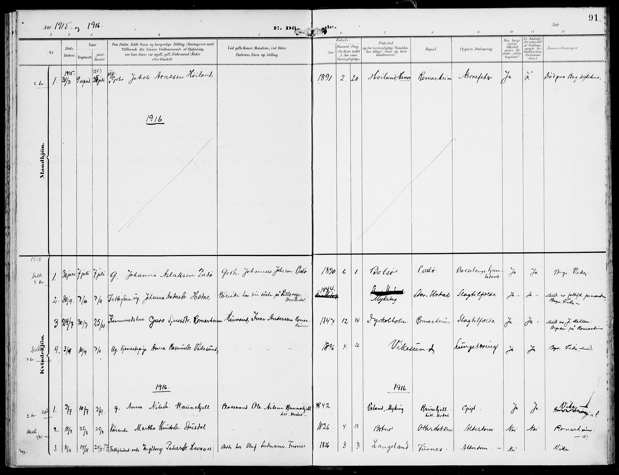 Hosanger sokneprestembete, AV/SAB-A-75801/H/Haa: Parish register (official) no. D  1, 1896-1922, p. 91