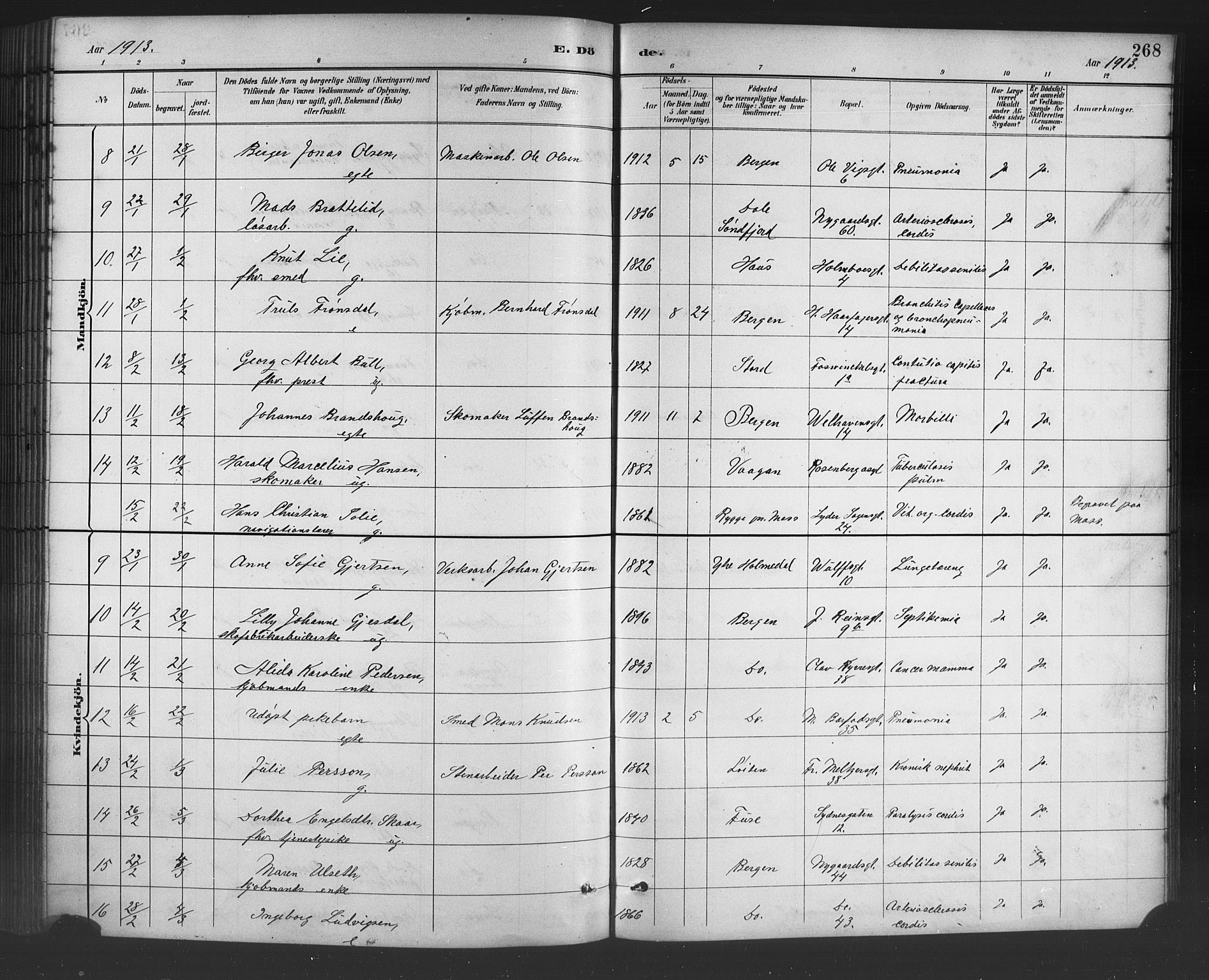 Johanneskirken sokneprestembete, SAB/A-76001/H/Hab: Parish register (copy) no. D 1, 1885-1915, p. 268