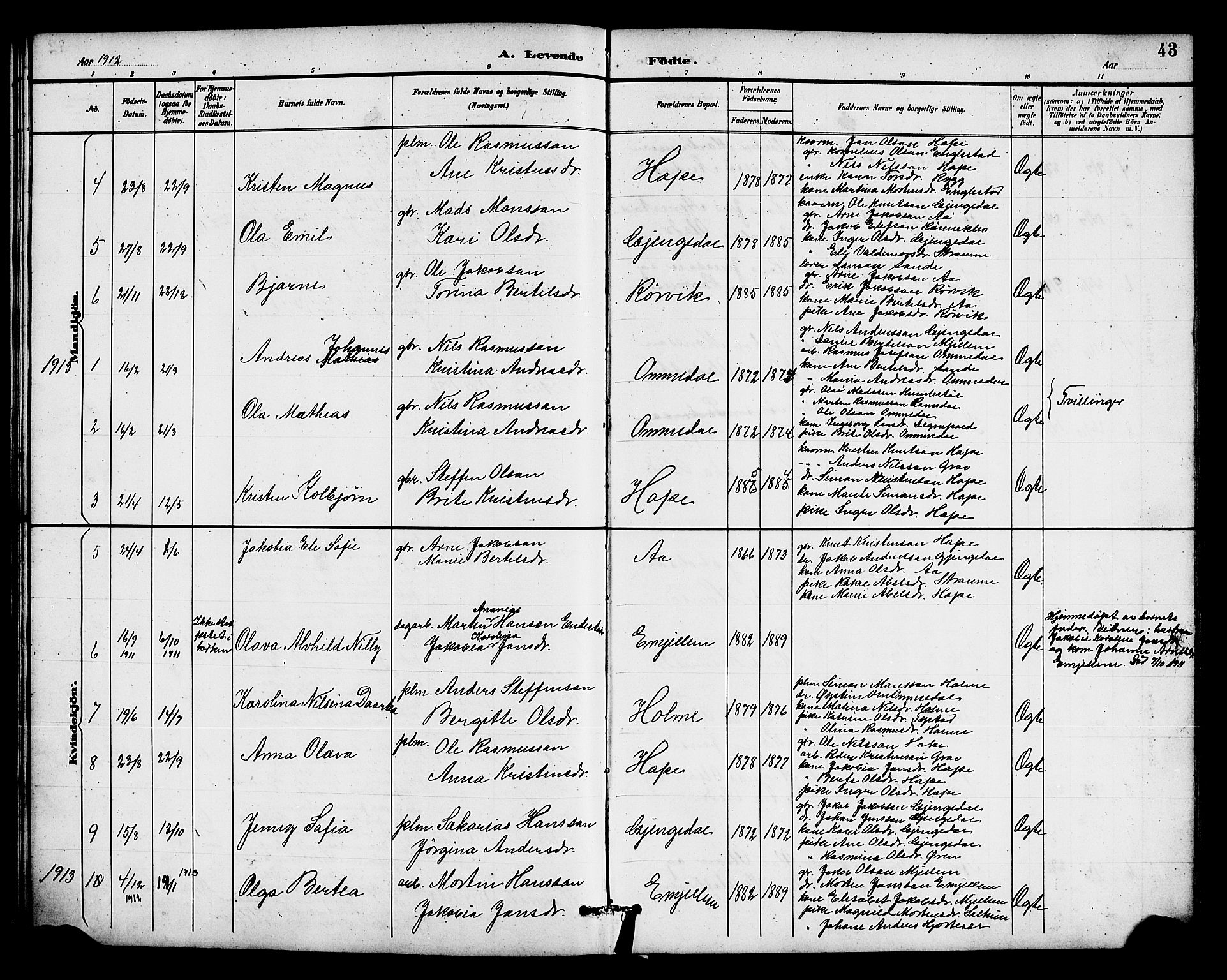 Gloppen sokneprestembete, SAB/A-80101/H/Hab/Habe/L0001: Parish register (copy) no. E 1, 1891-1917, p. 43