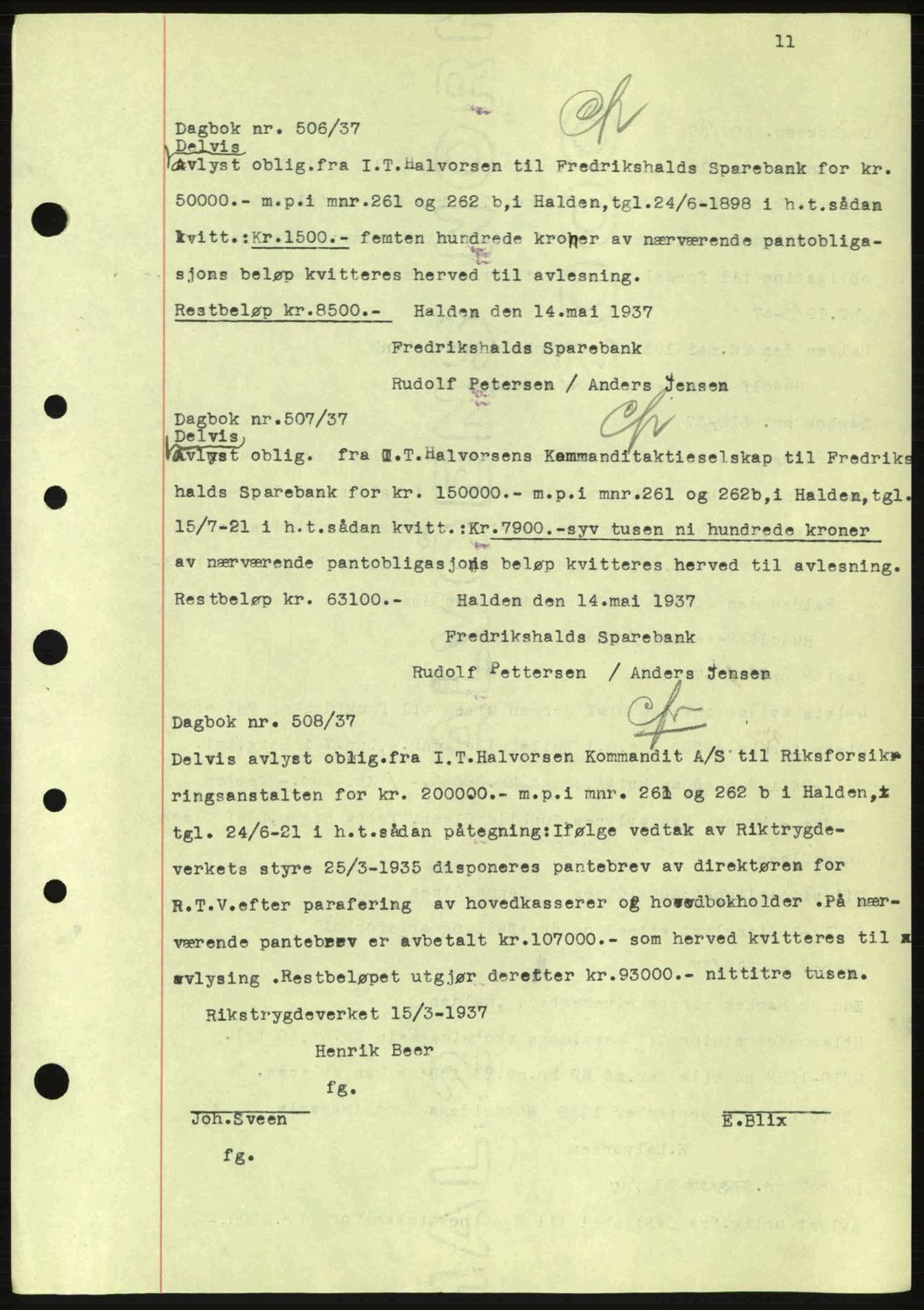 Idd og Marker sorenskriveri, AV/SAO-A-10283/G/Gb/Gbc/L0001: Mortgage book no. B1-3, 1936-1939, Diary no: : 506/1937