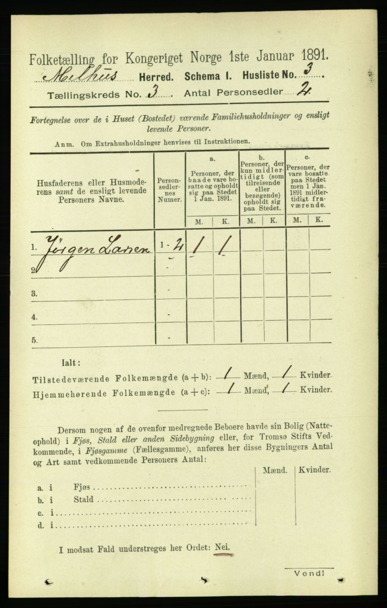 RA, 1891 census for 1653 Melhus, 1891, p. 1274