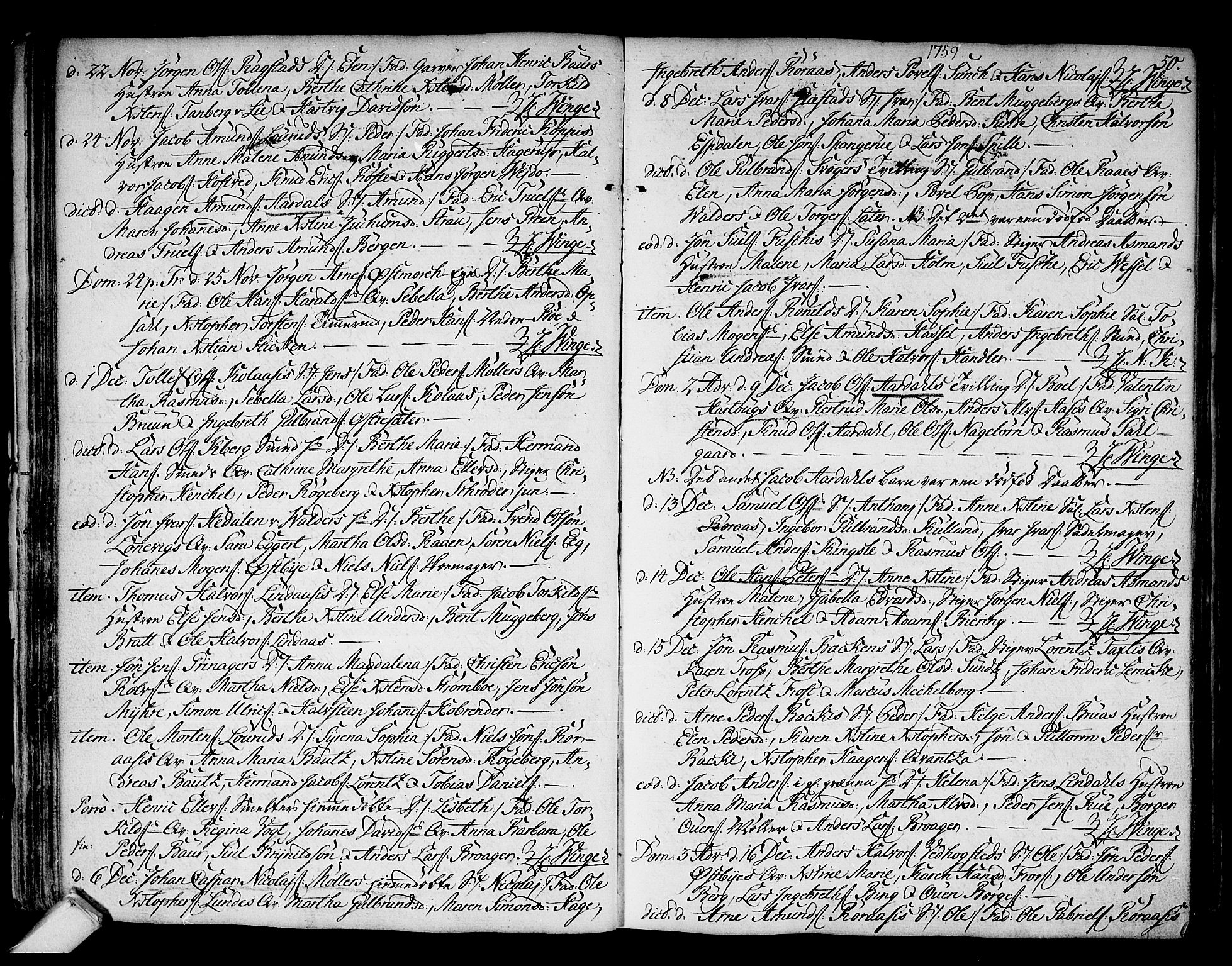 Kongsberg kirkebøker, SAKO/A-22/F/Fa/L0004: Parish register (official) no. I 4, 1756-1768, p. 50