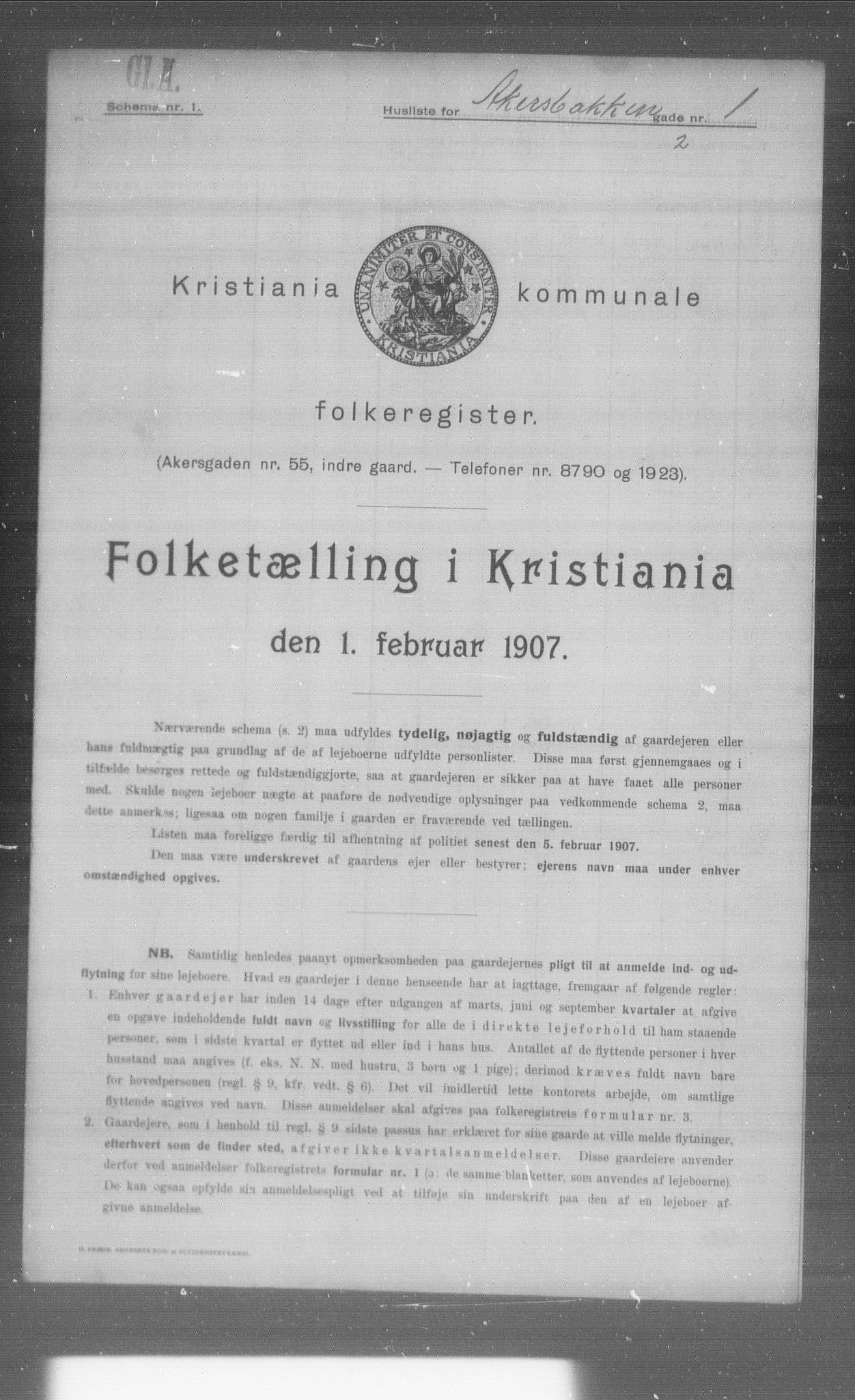 OBA, Municipal Census 1907 for Kristiania, 1907, p. 20