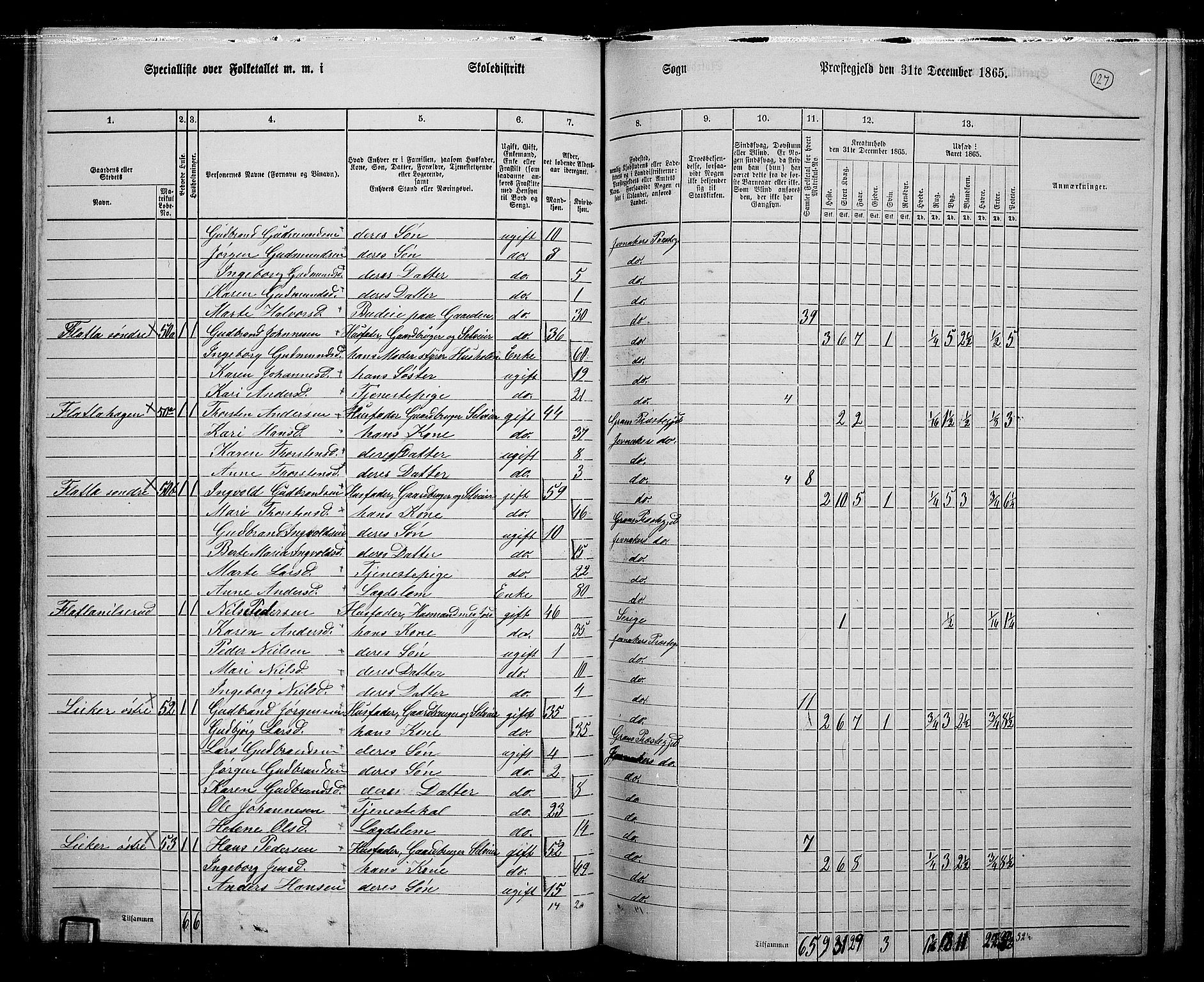 RA, 1865 census for Jevnaker, 1865, p. 121