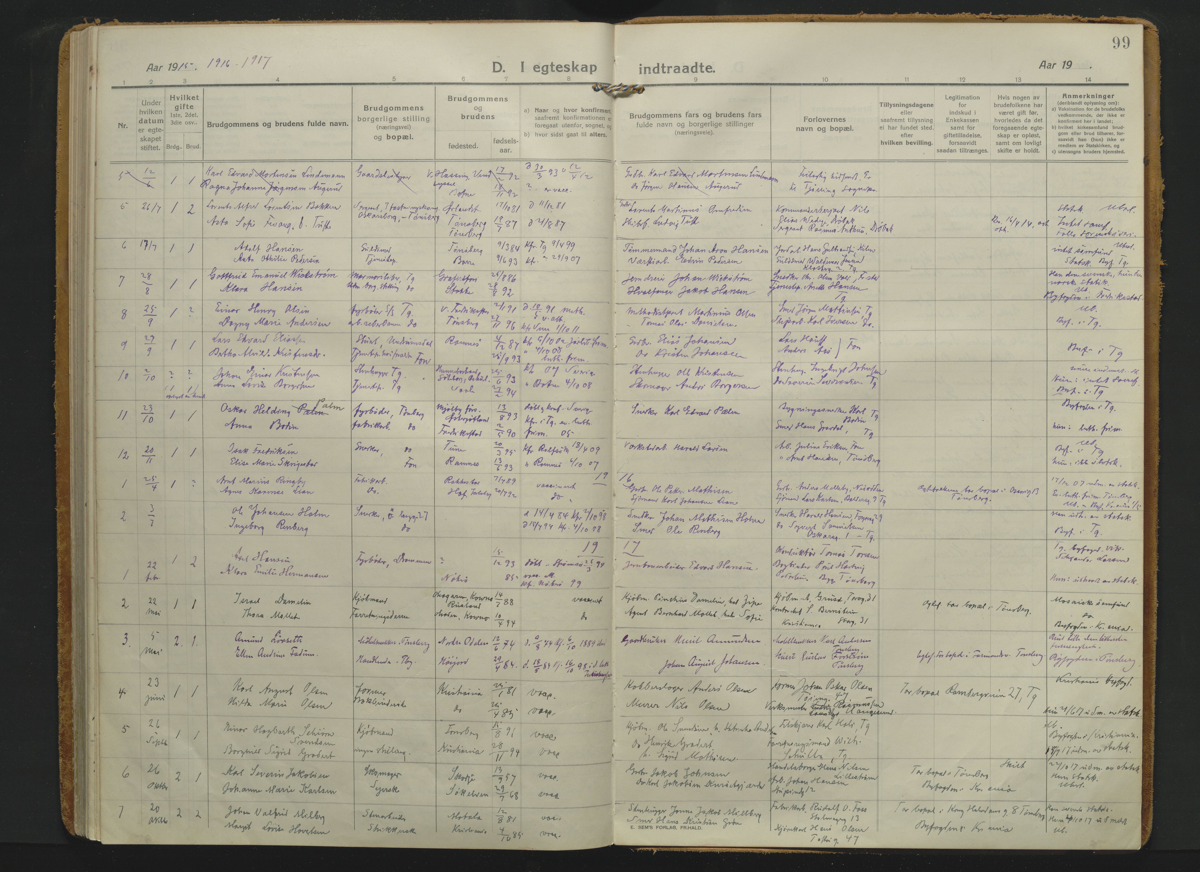 Tønsberg kirkebøker, AV/SAKO-A-330/F/Fa/L0018: Parish register (official) no. I 18, 1913-1926, p. 99