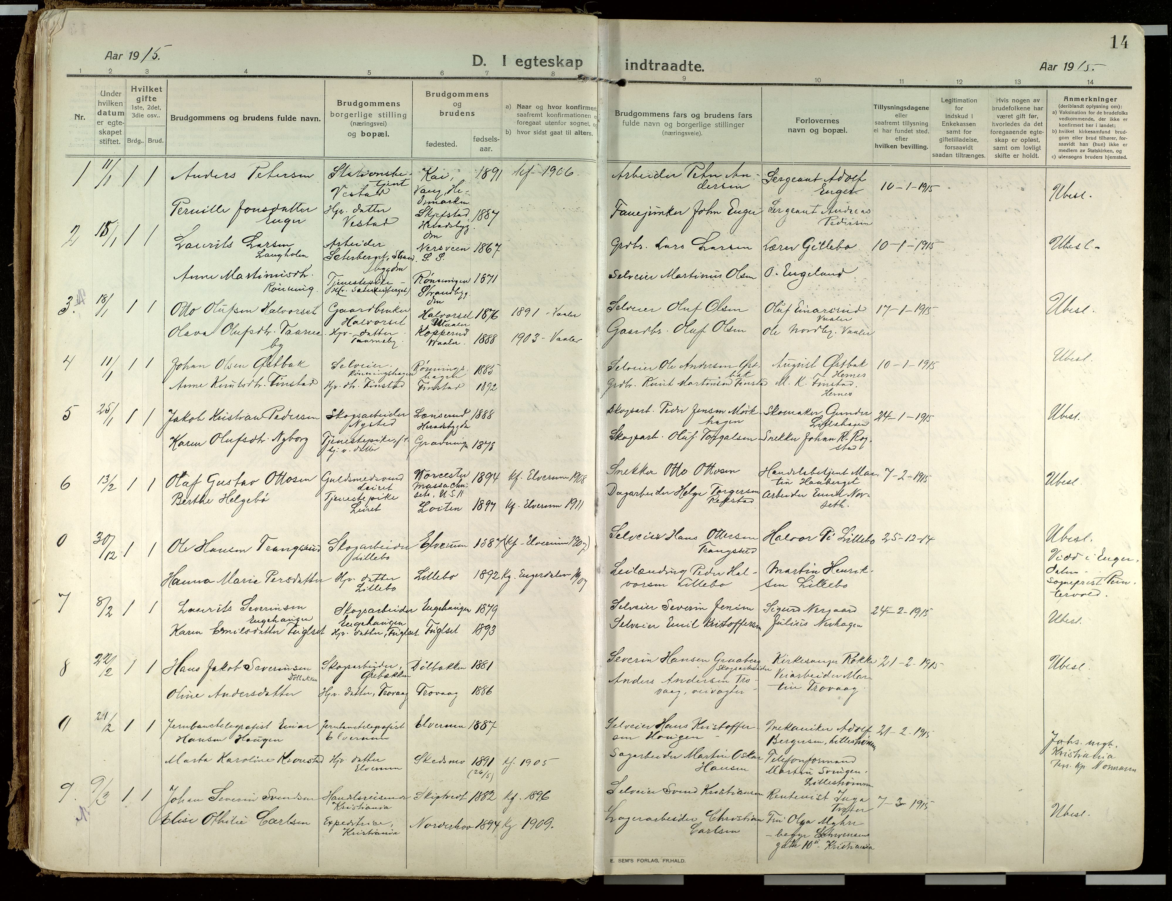 Elverum prestekontor, AV/SAH-PREST-044/H/Ha/Haa/L0021: Parish register (official) no. 21, 1913-1928, p. 14