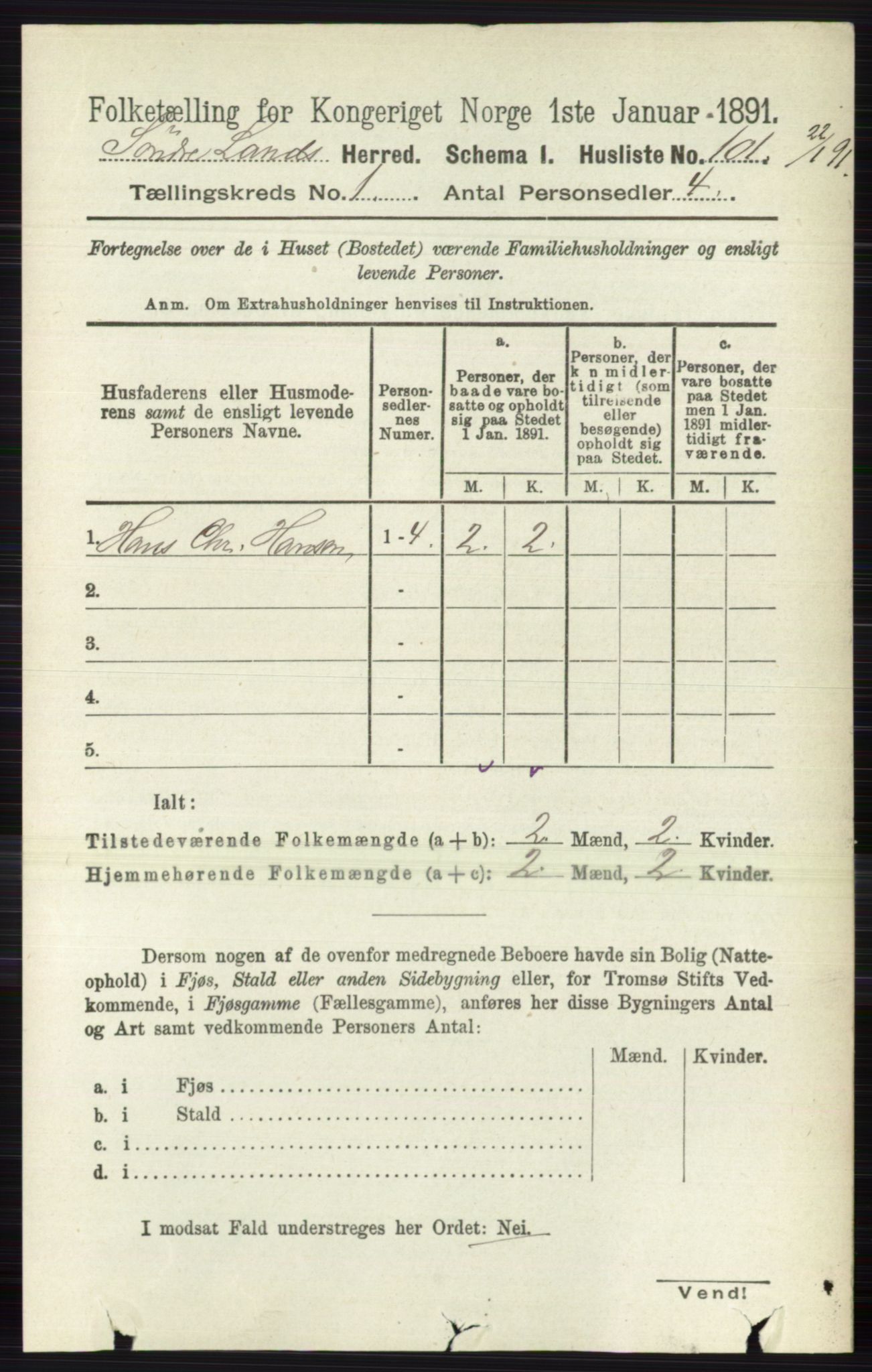 RA, 1891 census for 0536 Søndre Land, 1891, p. 128