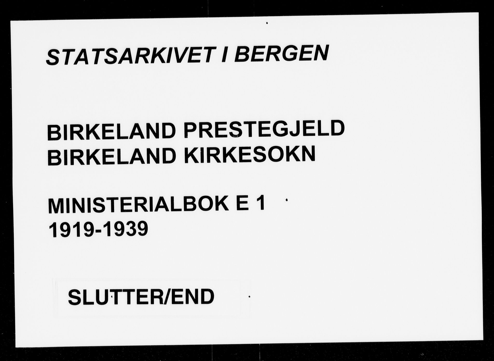 Fana Sokneprestembete, AV/SAB-A-75101/H/Haa/Haal/L0001: Parish register (official) no. L 1, 1919-1939
