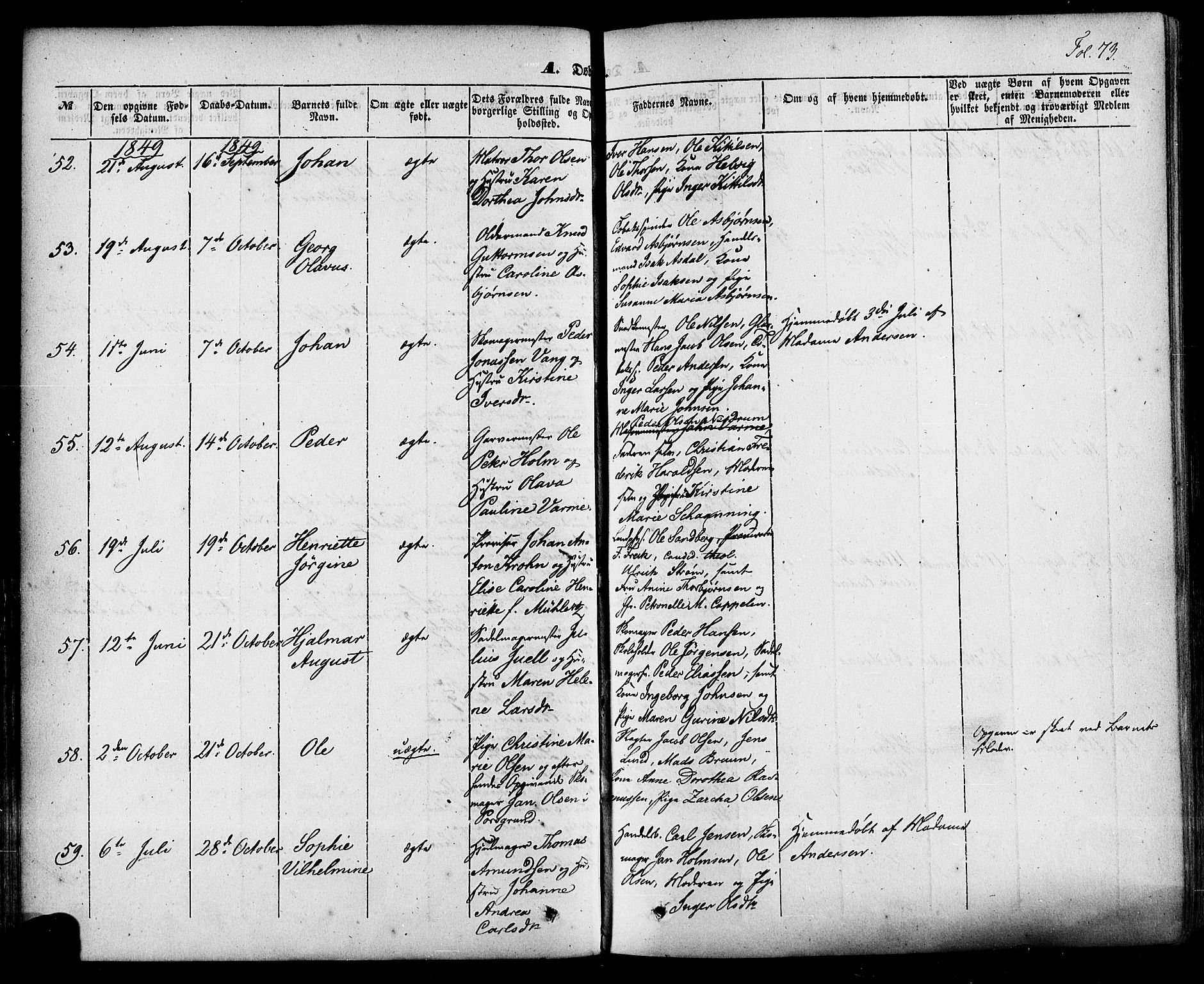 Skien kirkebøker, AV/SAKO-A-302/F/Fa/L0006a: Parish register (official) no. 6A, 1843-1856, p. 73