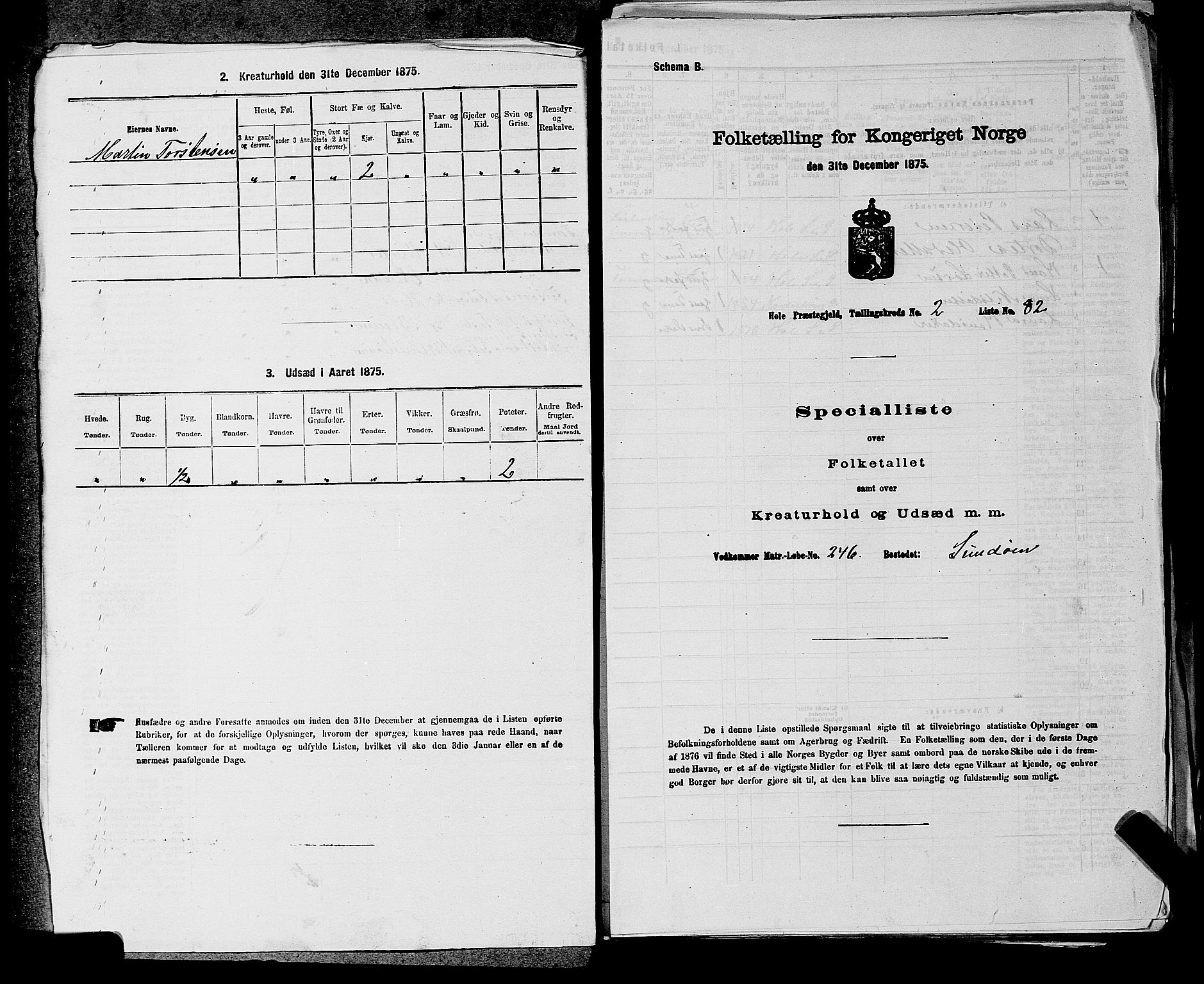 SAKO, 1875 census for 0612P Hole, 1875, p. 280