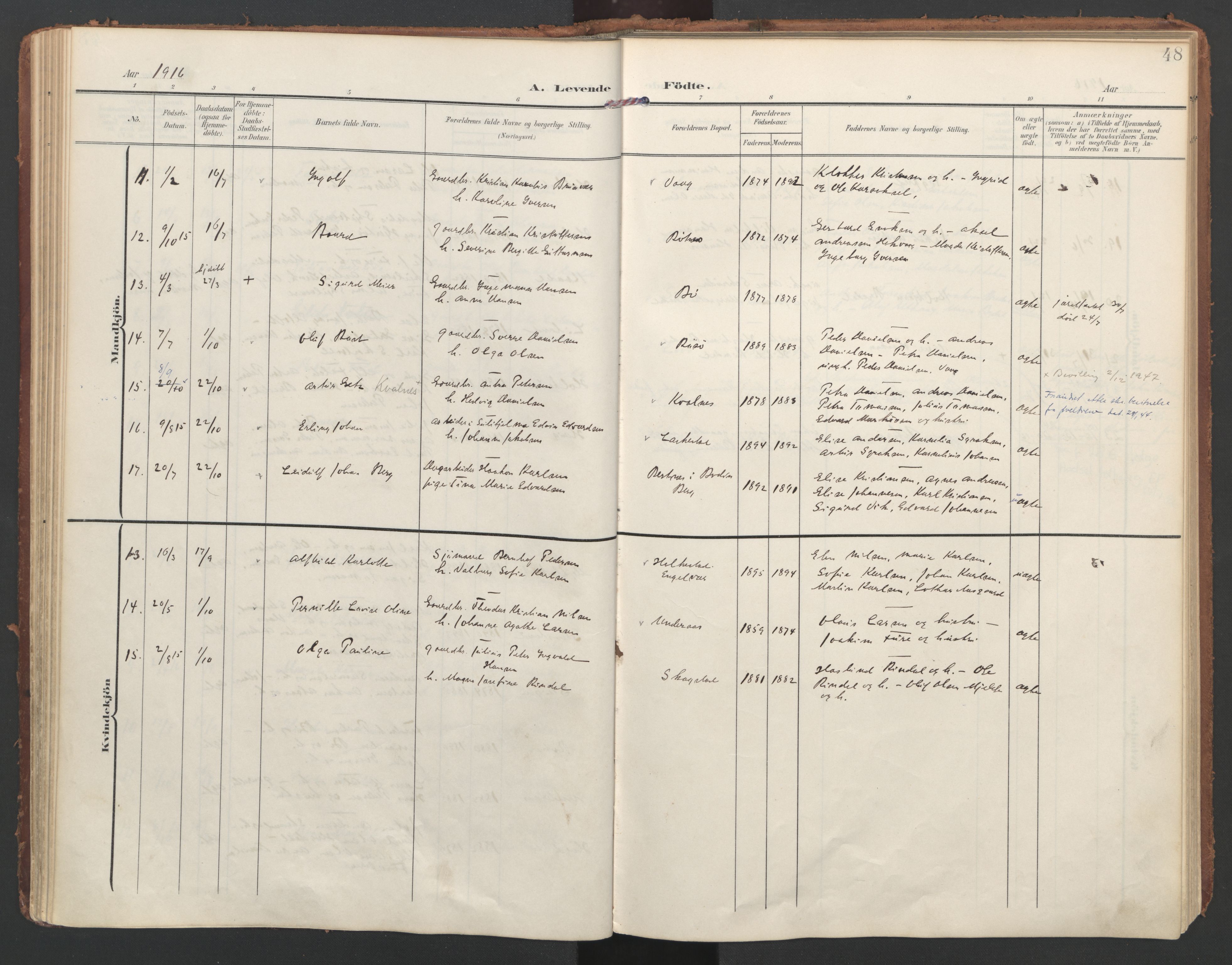 Ministerialprotokoller, klokkerbøker og fødselsregistre - Nordland, AV/SAT-A-1459/855/L0805: Parish register (official) no. 855A13, 1906-1920, p. 48