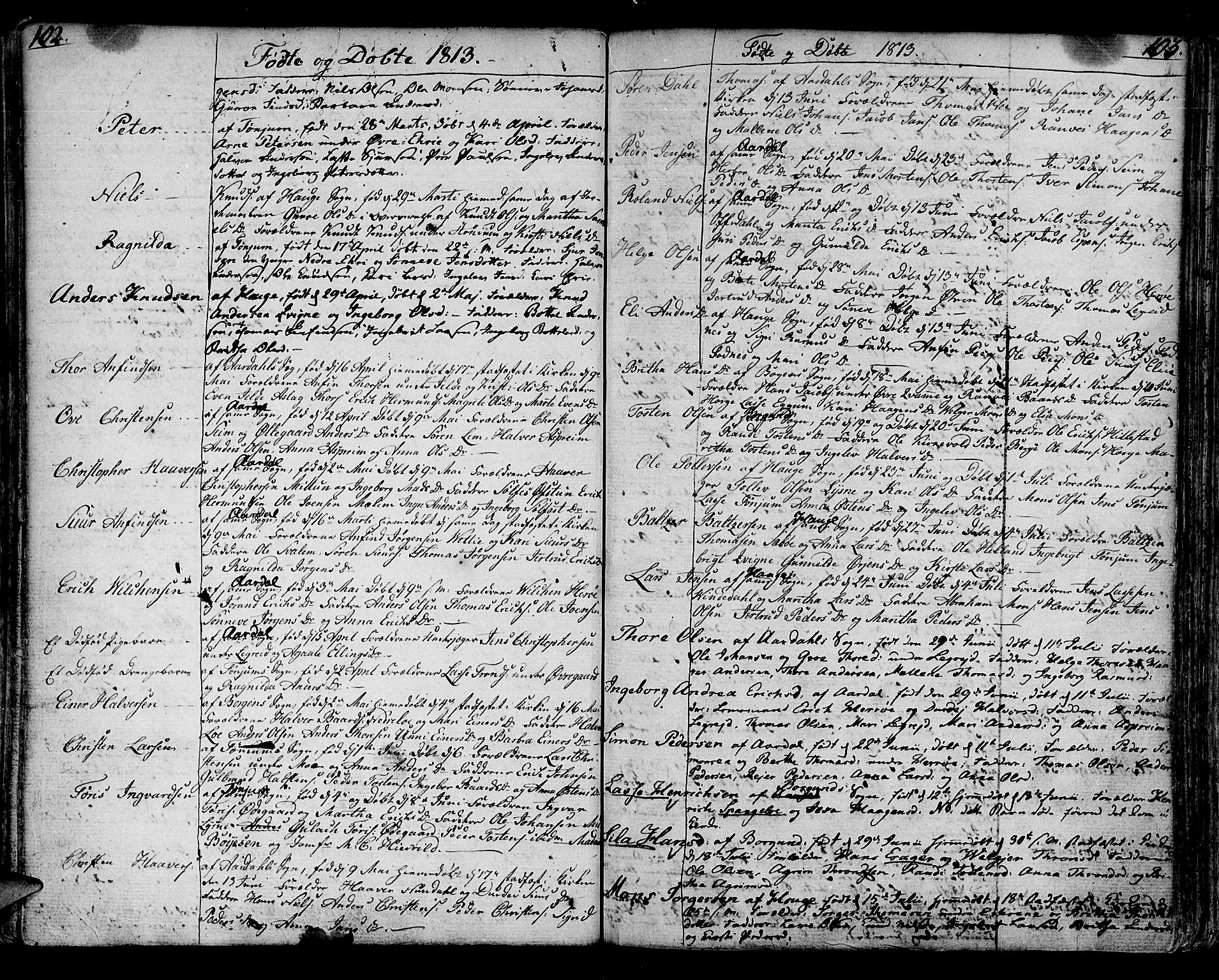 Lærdal sokneprestembete, AV/SAB-A-81201: Parish register (official) no. A 4, 1805-1821, p. 102-103