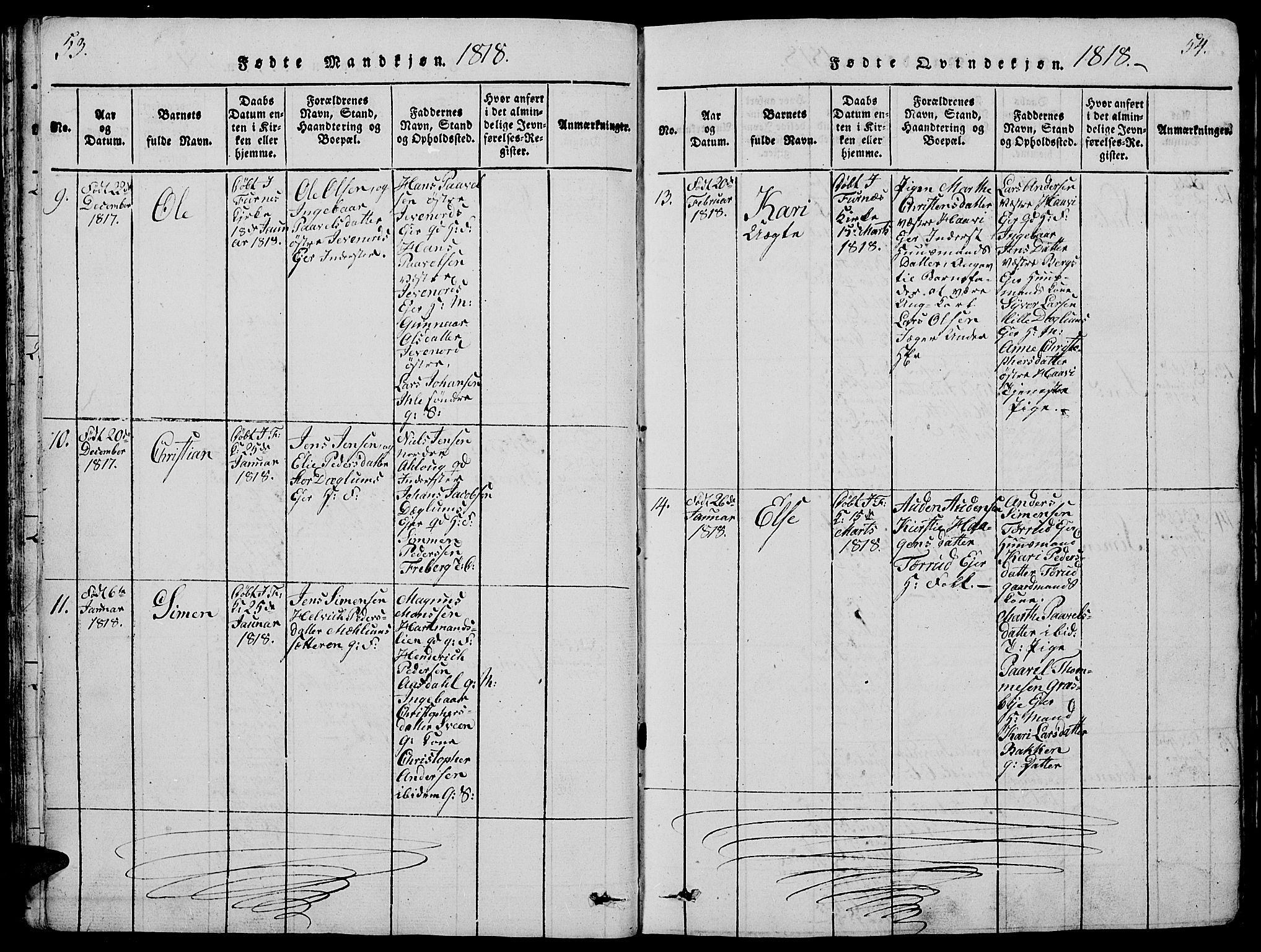 Vang prestekontor, Hedmark, AV/SAH-PREST-008/H/Ha/Hab/L0005: Parish register (copy) no. 5, 1815-1836, p. 53-54