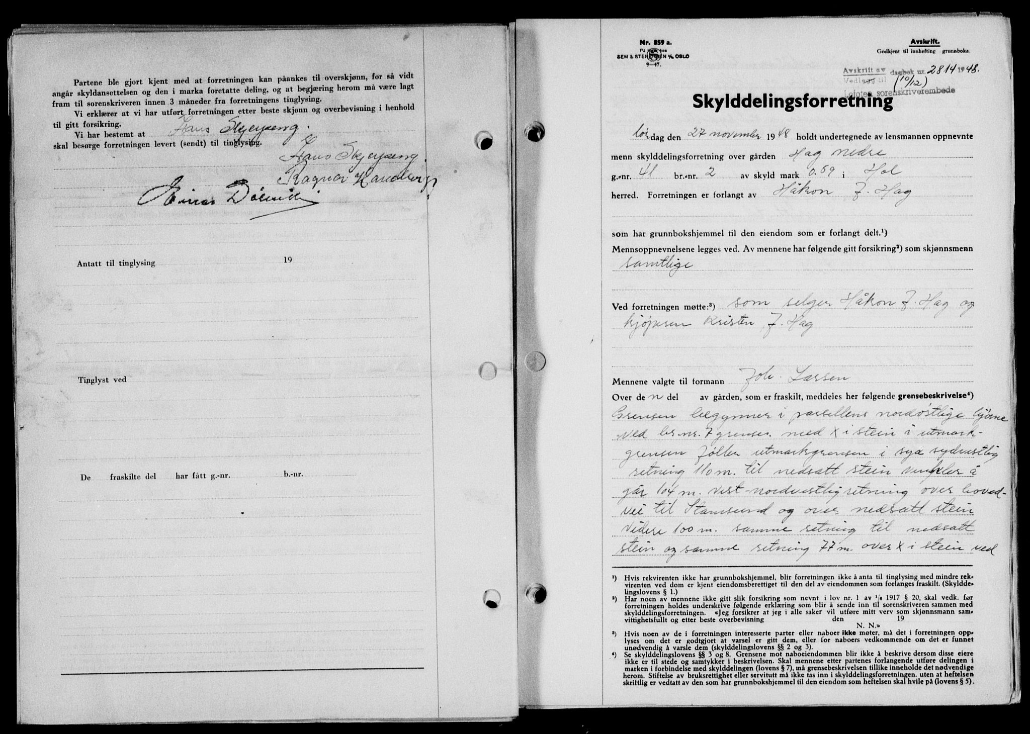 Lofoten sorenskriveri, SAT/A-0017/1/2/2C/L0020a: Mortgage book no. 20a, 1948-1949, Diary no: : 2814/1948