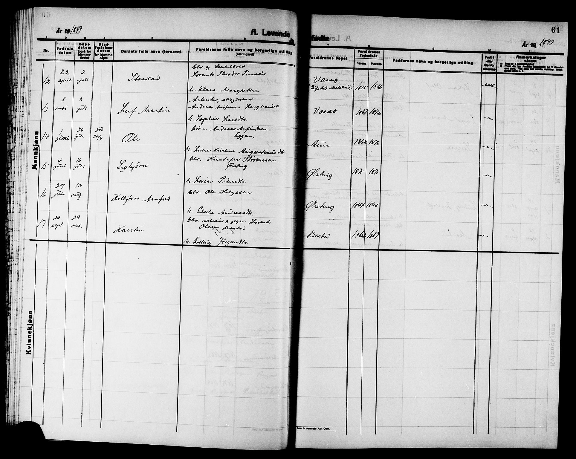 Ministerialprotokoller, klokkerbøker og fødselsregistre - Nord-Trøndelag, SAT/A-1458/749/L0487: Parish register (official) no. 749D03, 1887-1902, p. 61