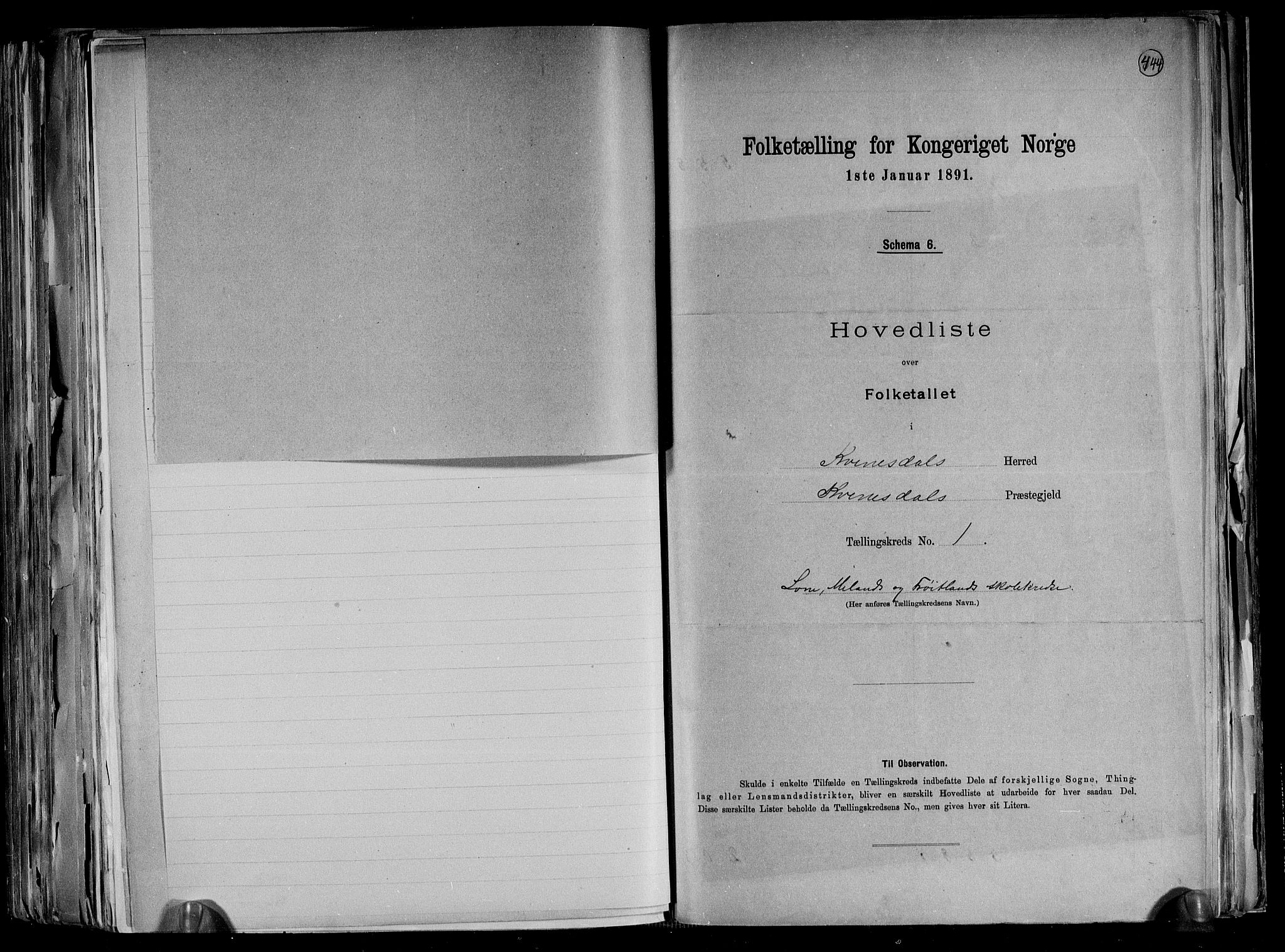 RA, 1891 census for 1037 Kvinesdal, 1891, p. 6
