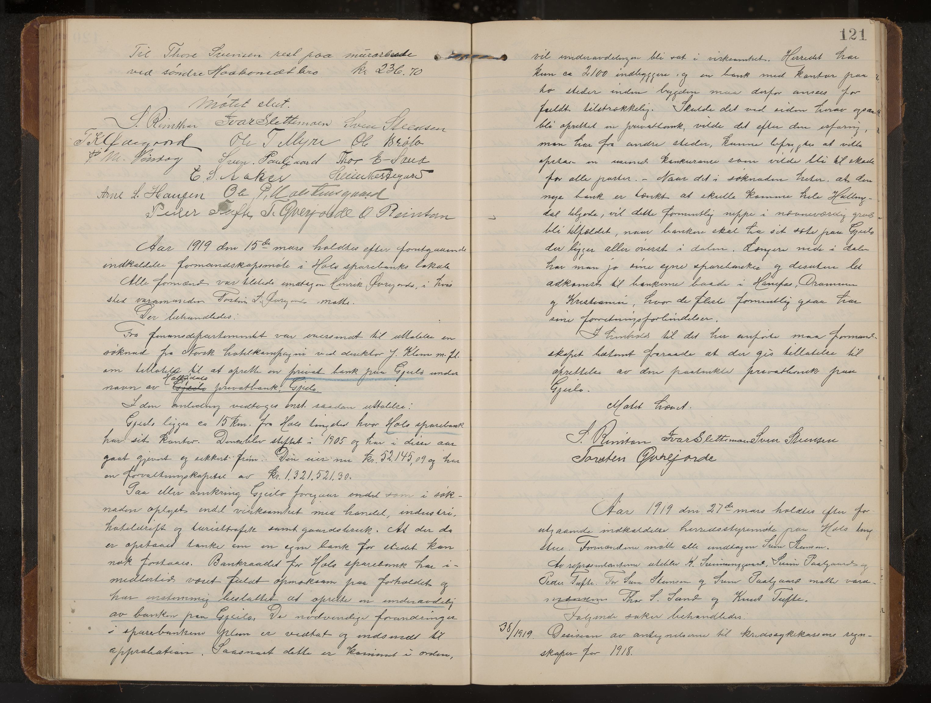 Hol formannskap og sentraladministrasjon, IKAK/0620021-1/A/L0006: Møtebok, 1916-1922, p. 121