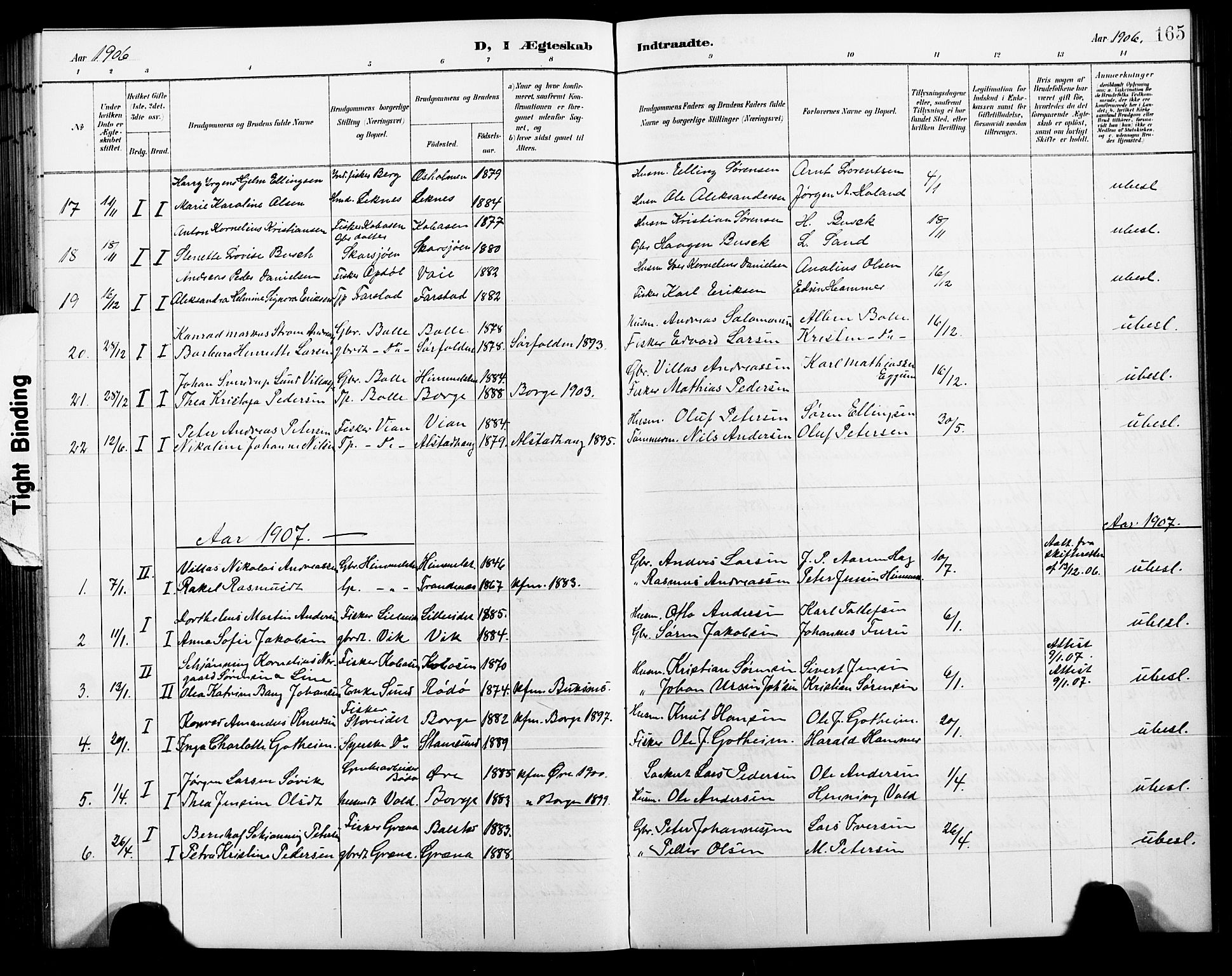 Ministerialprotokoller, klokkerbøker og fødselsregistre - Nordland, SAT/A-1459/881/L1168: Parish register (copy) no. 881C05, 1900-1911, p. 165