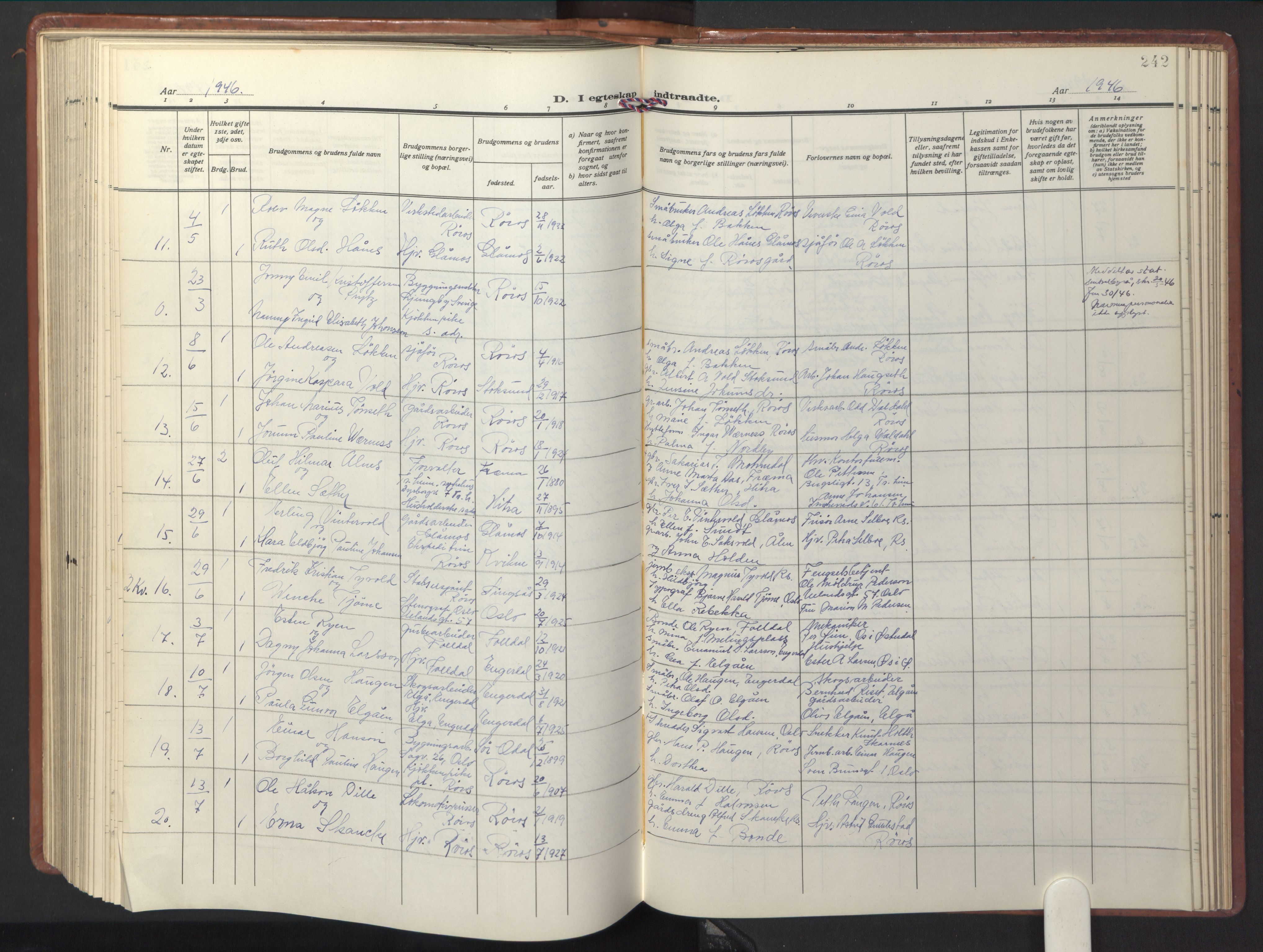 Ministerialprotokoller, klokkerbøker og fødselsregistre - Sør-Trøndelag, SAT/A-1456/681/L0943: Parish register (copy) no. 681C07, 1926-1954, p. 242