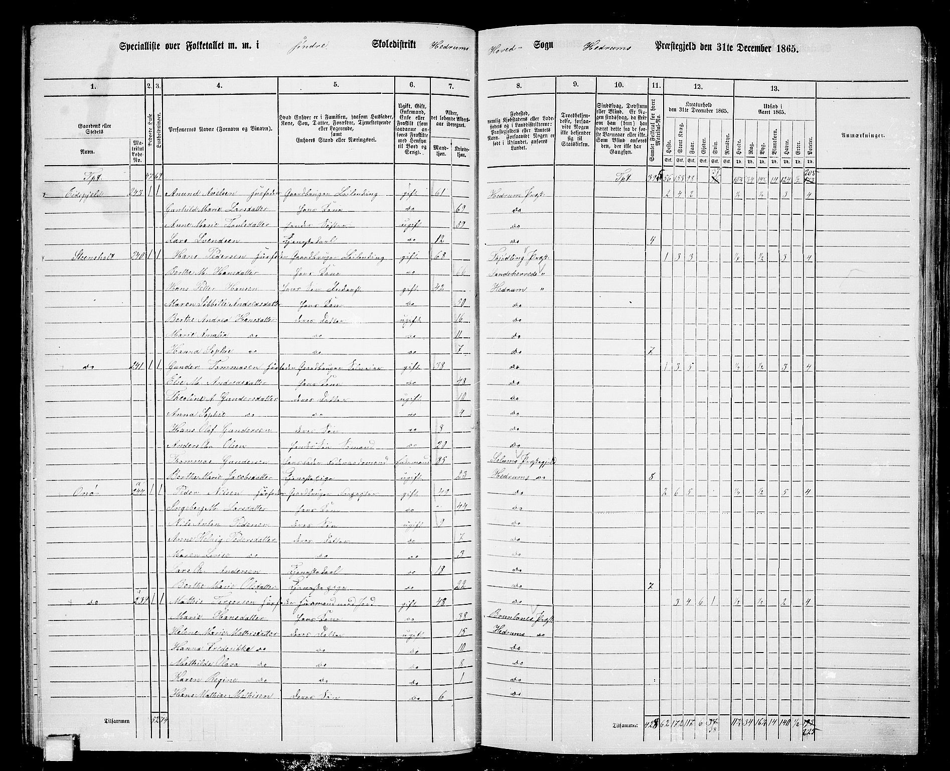 RA, 1865 census for Hedrum, 1865, p. 46