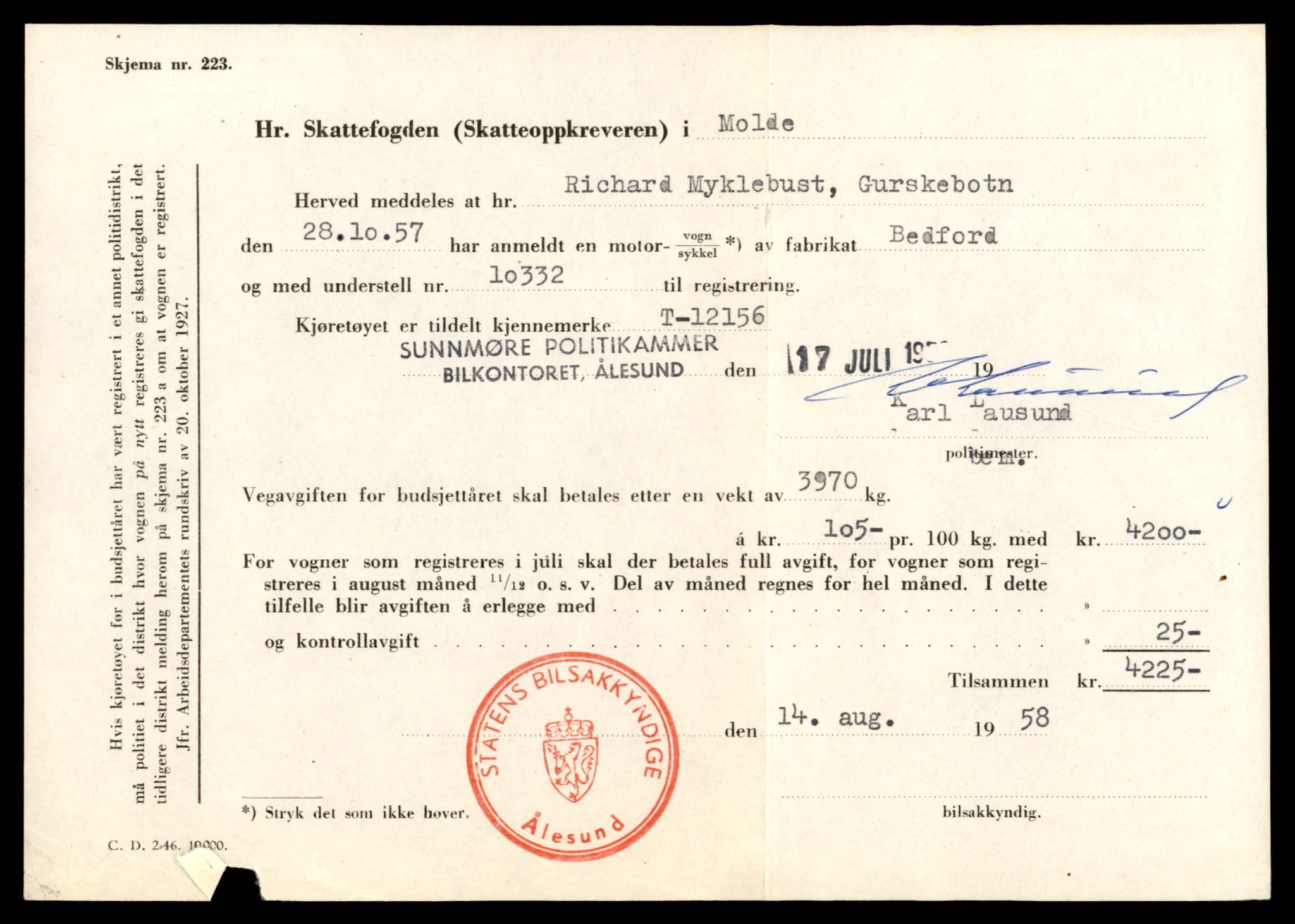 Møre og Romsdal vegkontor - Ålesund trafikkstasjon, AV/SAT-A-4099/F/Fe/L0032: Registreringskort for kjøretøy T 11997 - T 12149, 1927-1998, p. 159