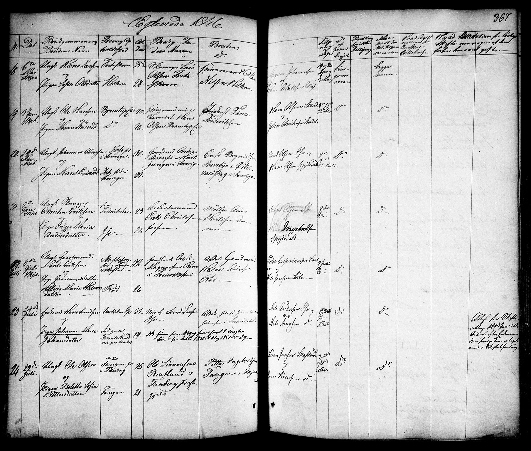 Skjeberg prestekontor Kirkebøker, AV/SAO-A-10923/F/Fa/L0006: Parish register (official) no. I 6, 1846-1858, p. 367