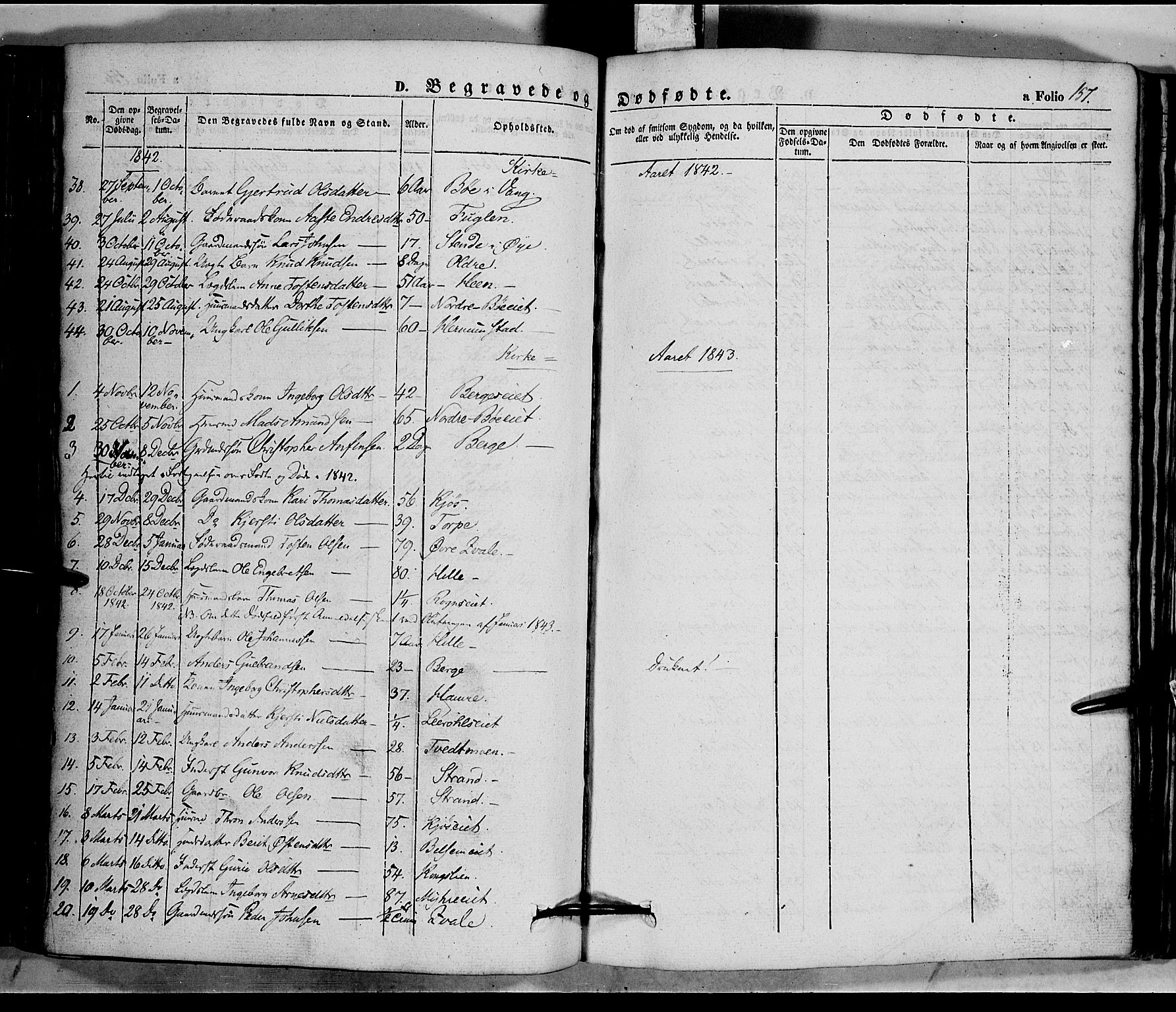 Vang prestekontor, Valdres, SAH/PREST-140/H/Ha/L0005: Parish register (official) no. 5, 1831-1845, p. 157
