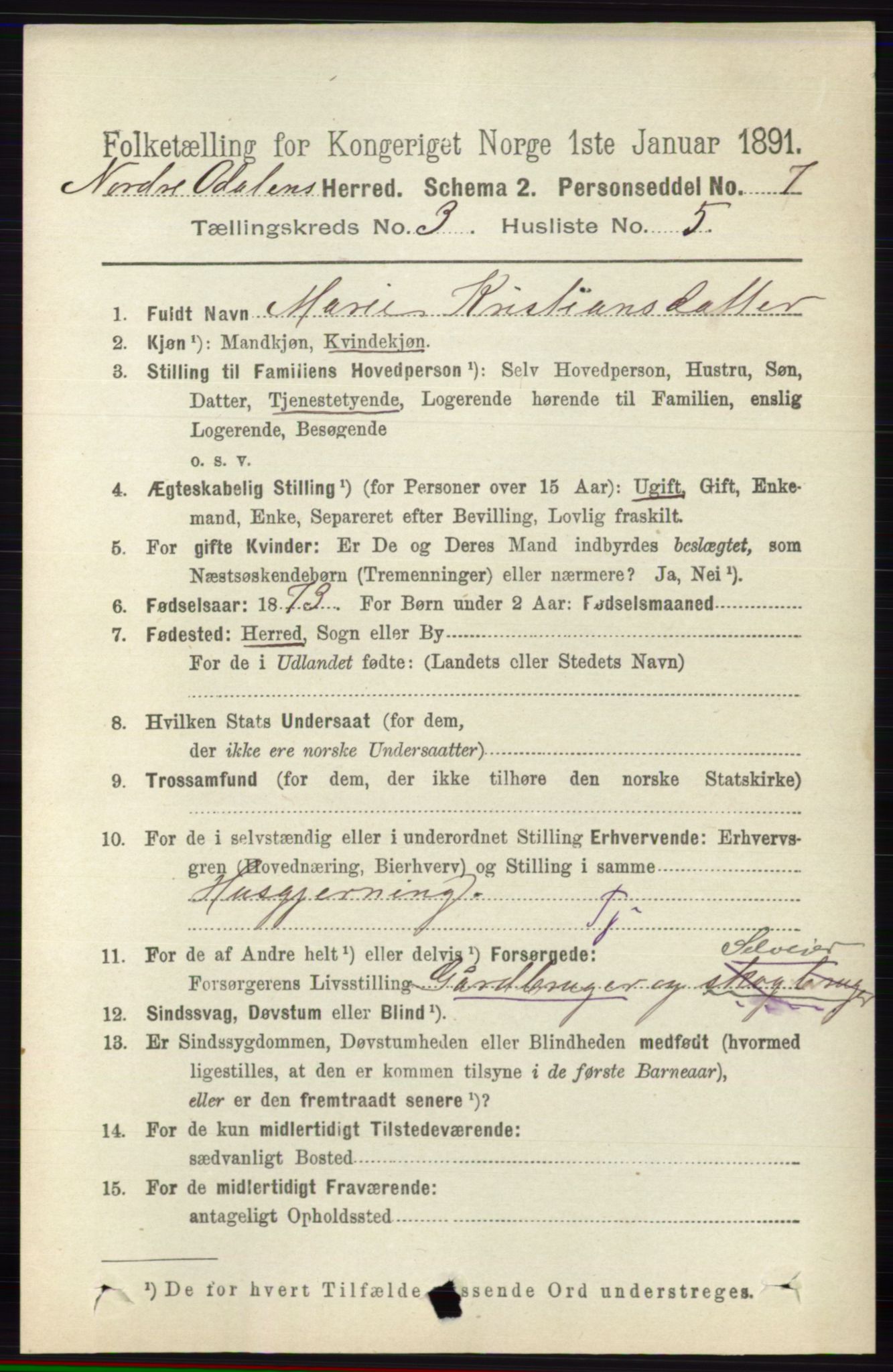 RA, 1891 census for 0418 Nord-Odal, 1891, p. 842