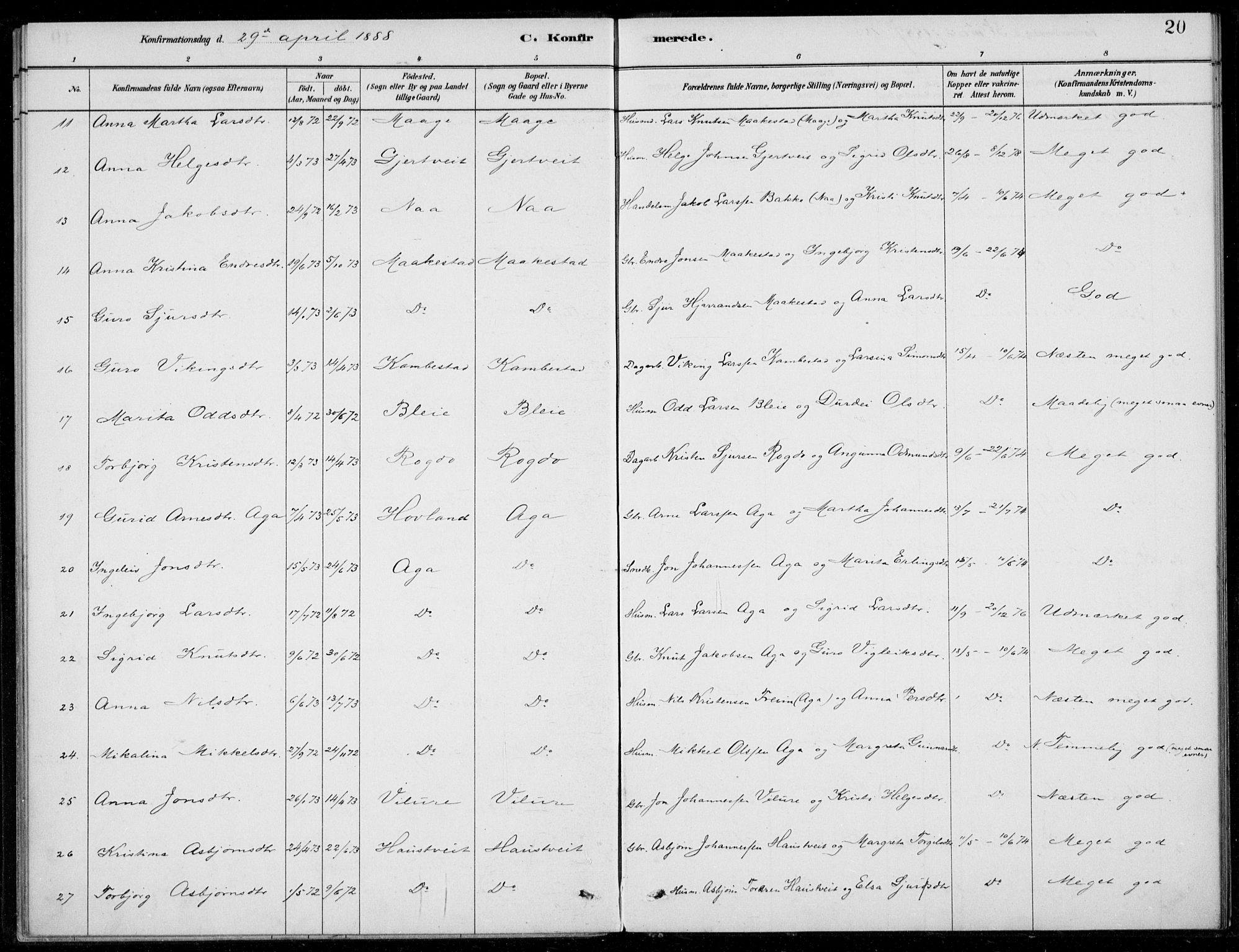 Ullensvang sokneprestembete, SAB/A-78701/H/Haa: Parish register (official) no. B  2, 1880-1910, p. 20