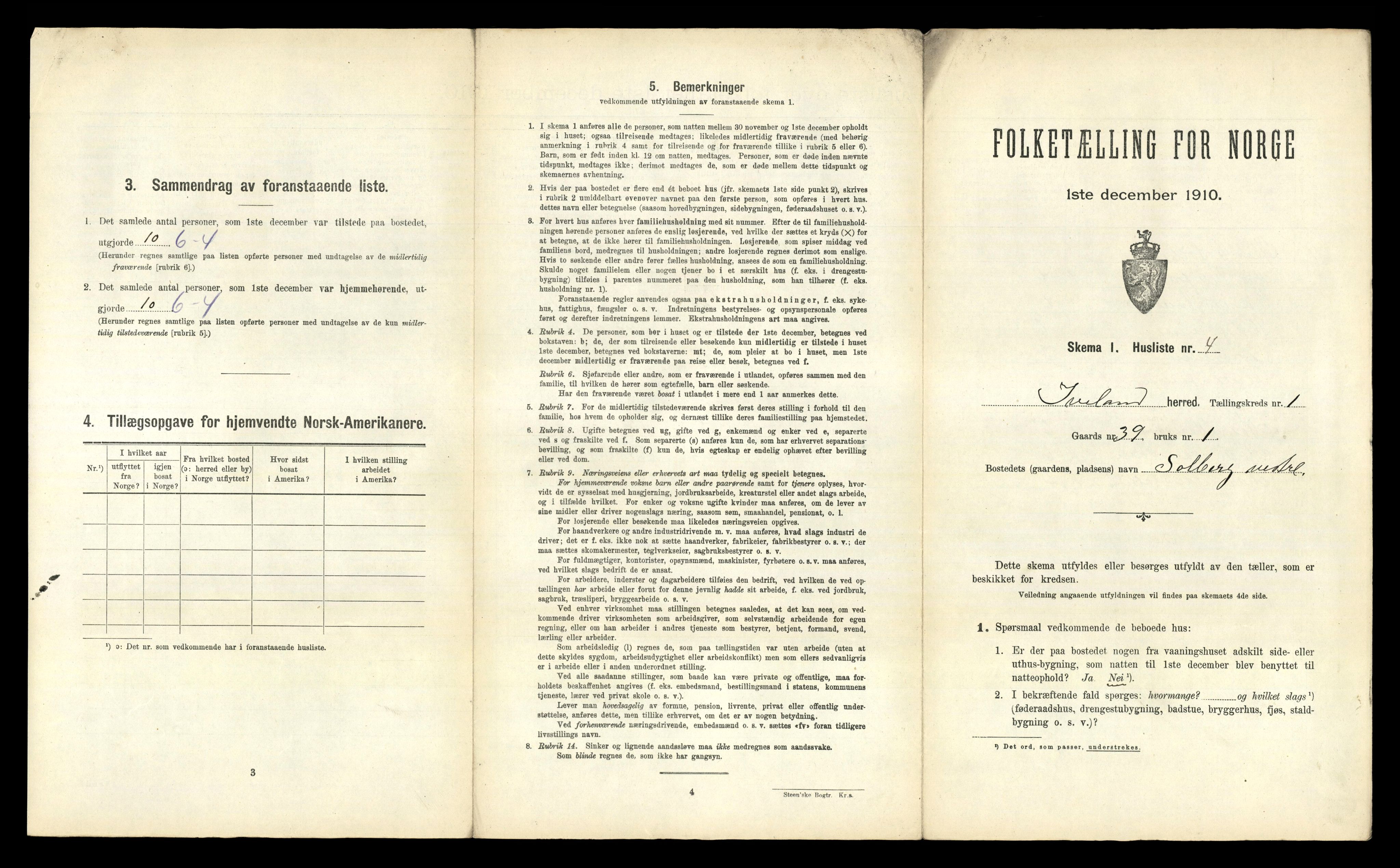 RA, 1910 census for Iveland, 1910, p. 39